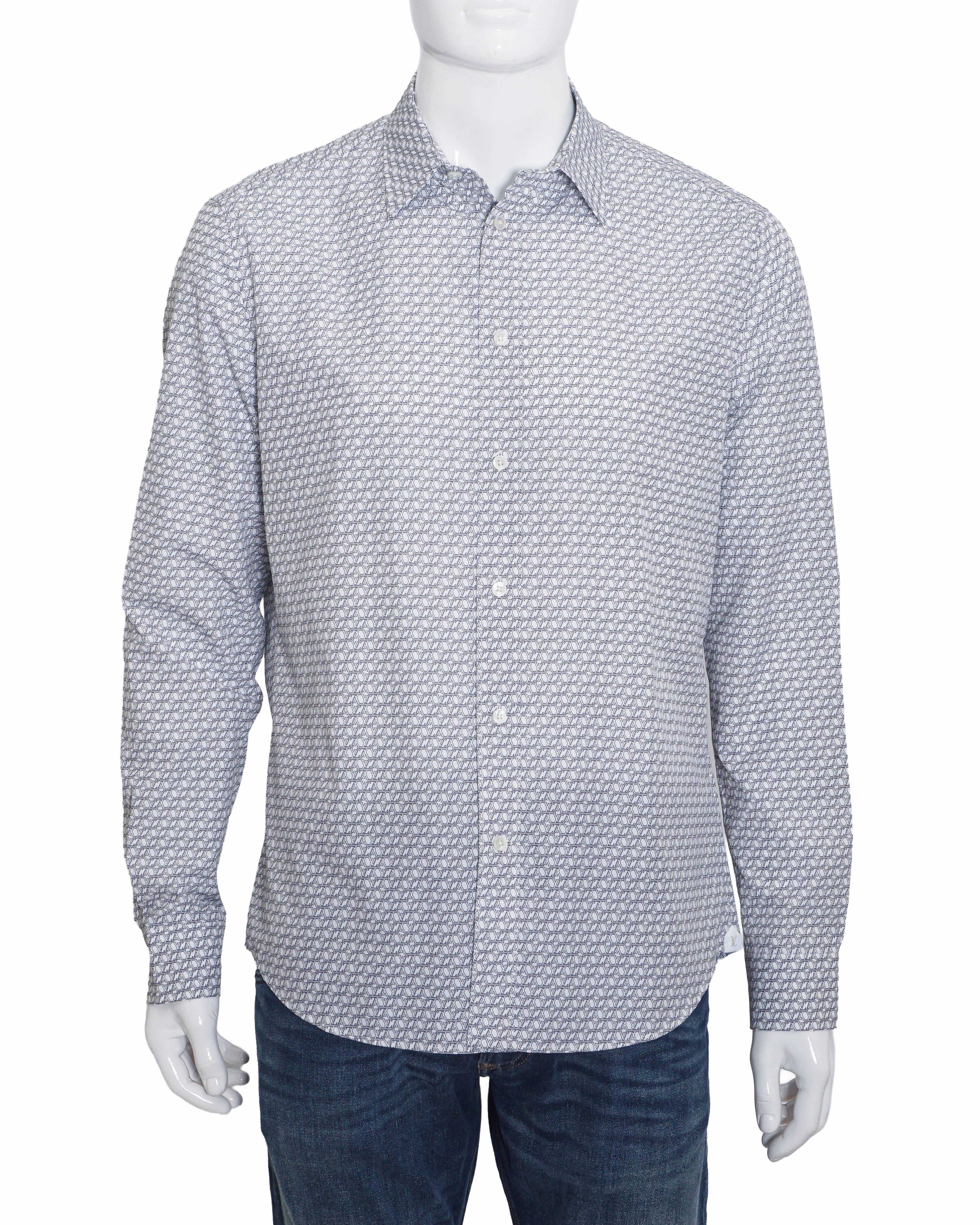 Louis Vuitton White & Black Monogram Regular Fit Shirt