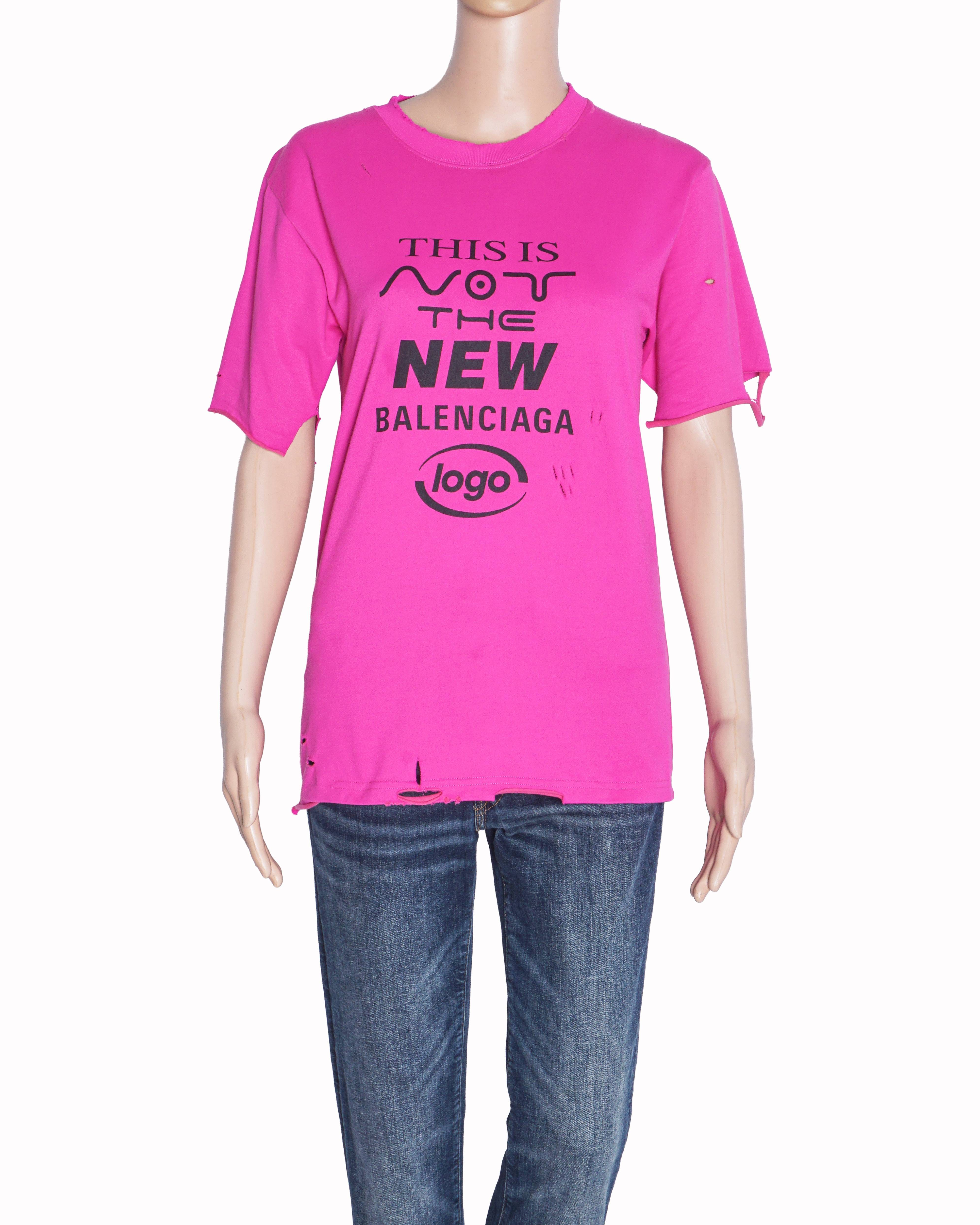 Balenciaga Pink Distressed Not The New Logo T - Shirt