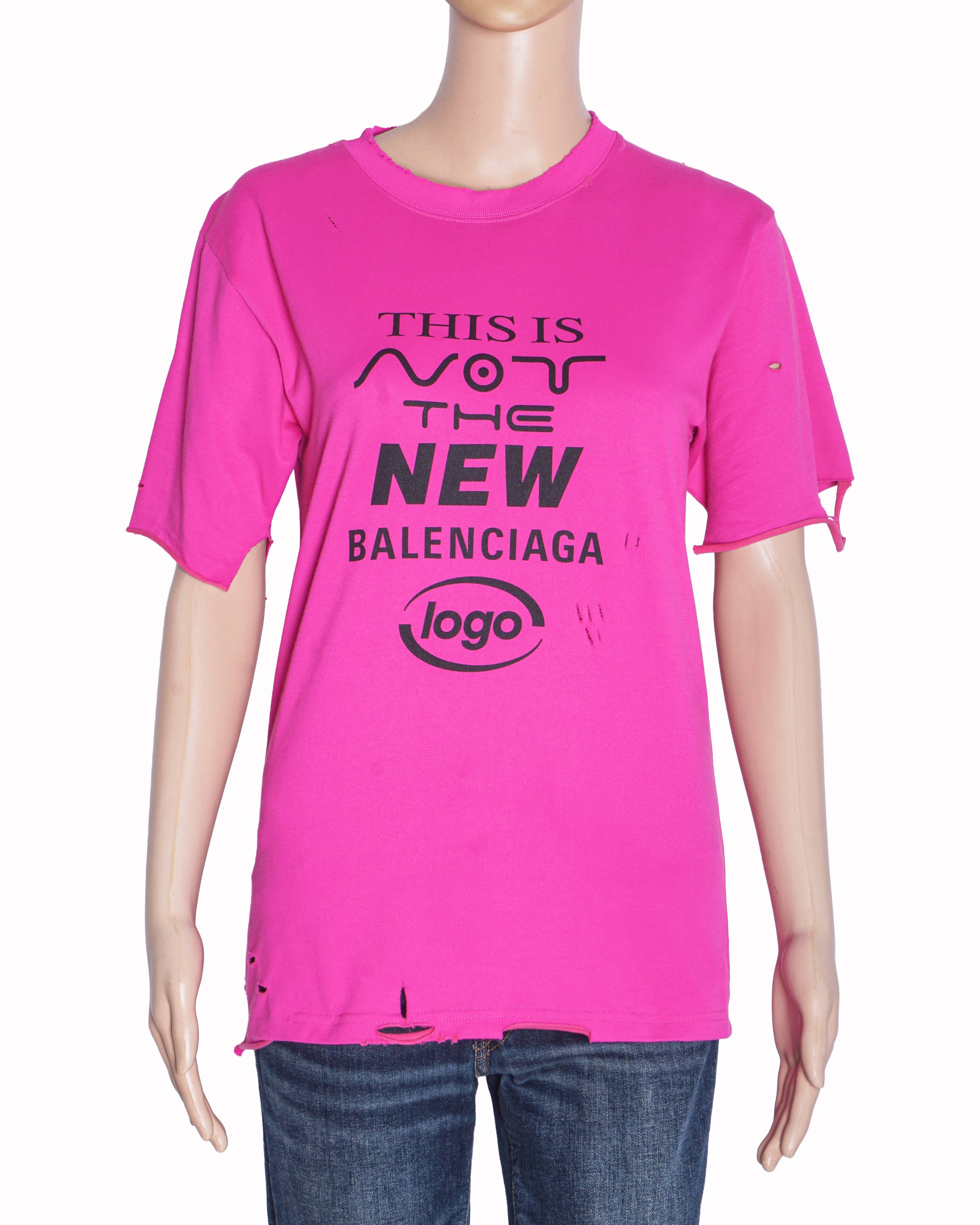 Balenciaga Pink Distressed Not The New Logo T - Shirt