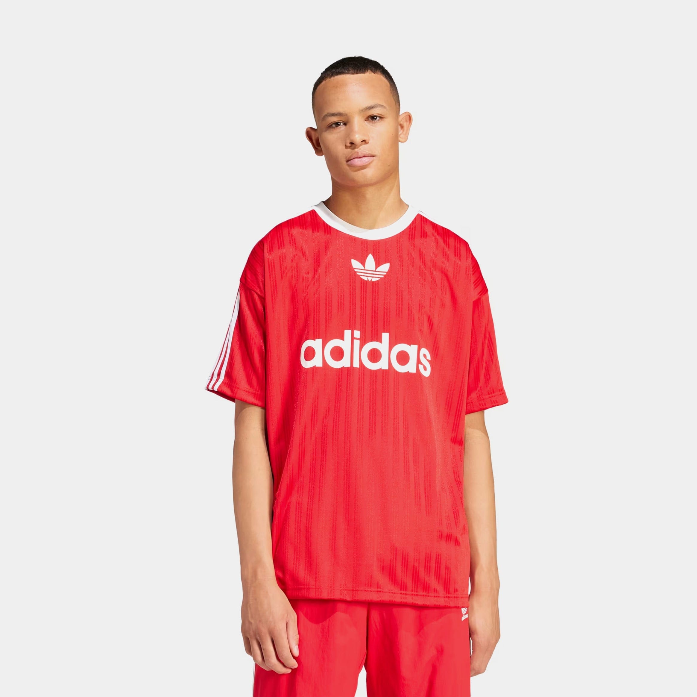 adidas Adicolor Poly Mens Short Sleeve Shirt (Better Scarlet/White)