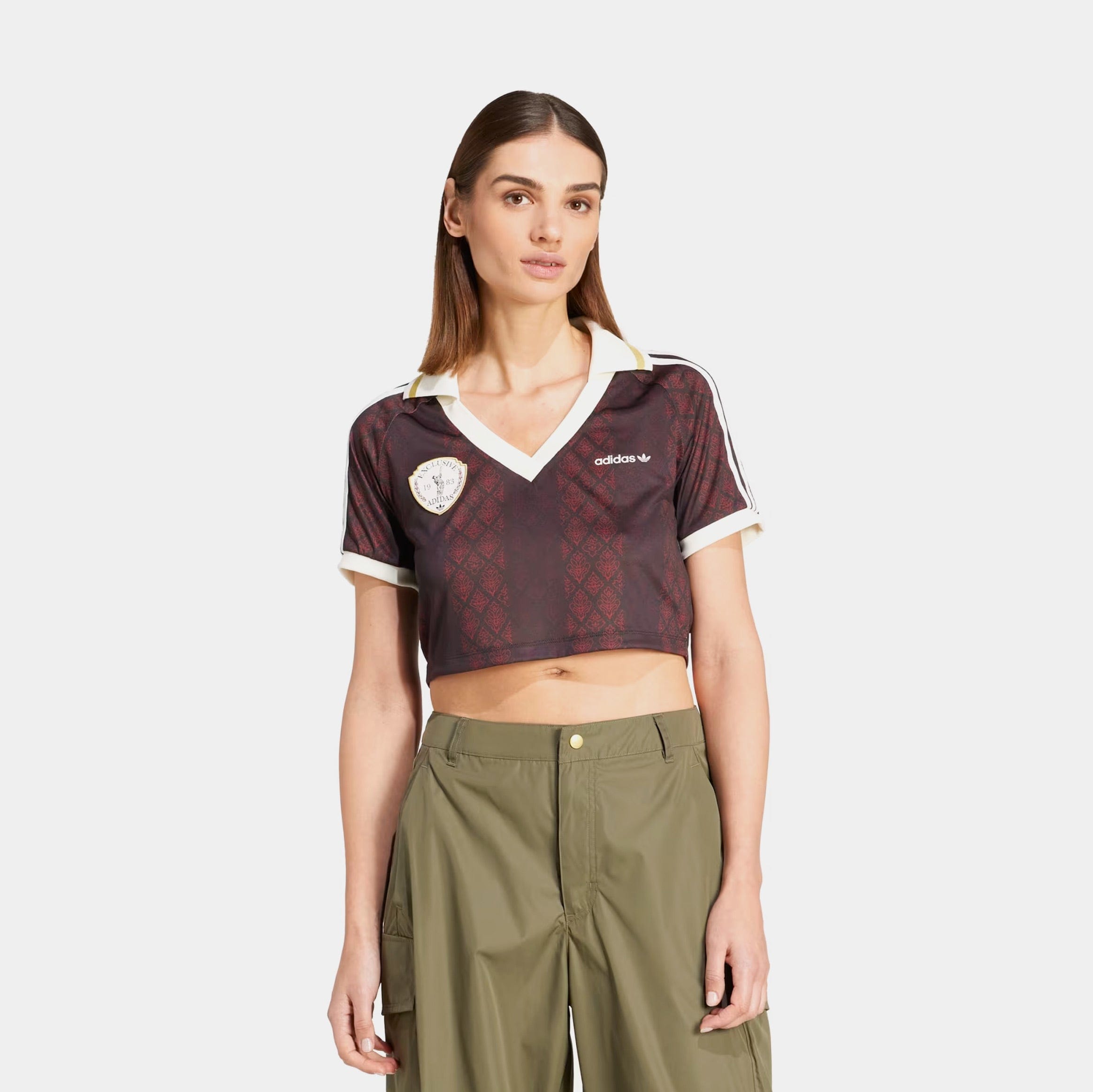 adidas Originals Retro Crop Polo Womens Short Sleeve Shirt (Night Brown/Night Red)