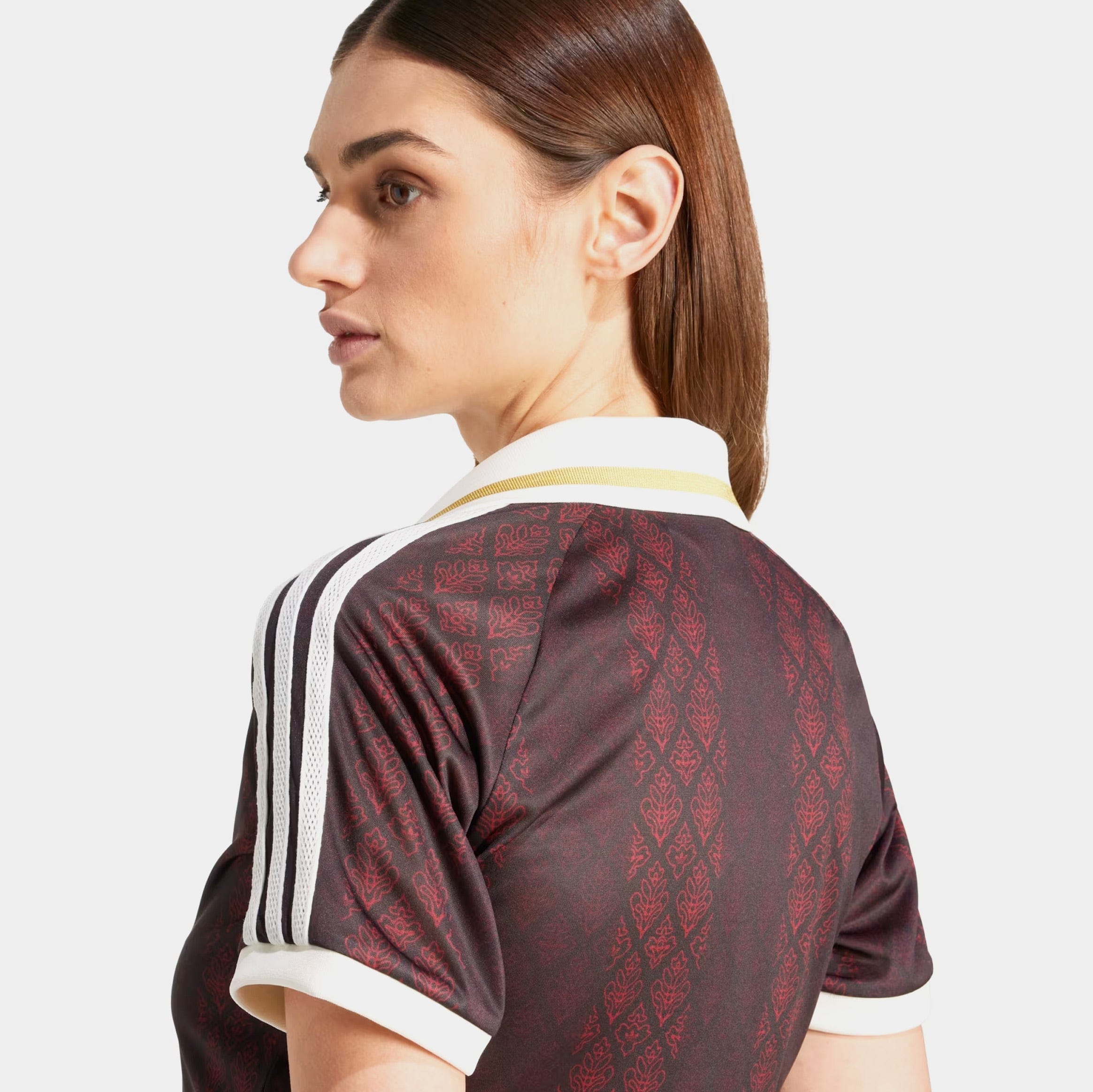 adidas Originals Retro Crop Polo Womens Short Sleeve Shirt (Night Brown/Night Red)