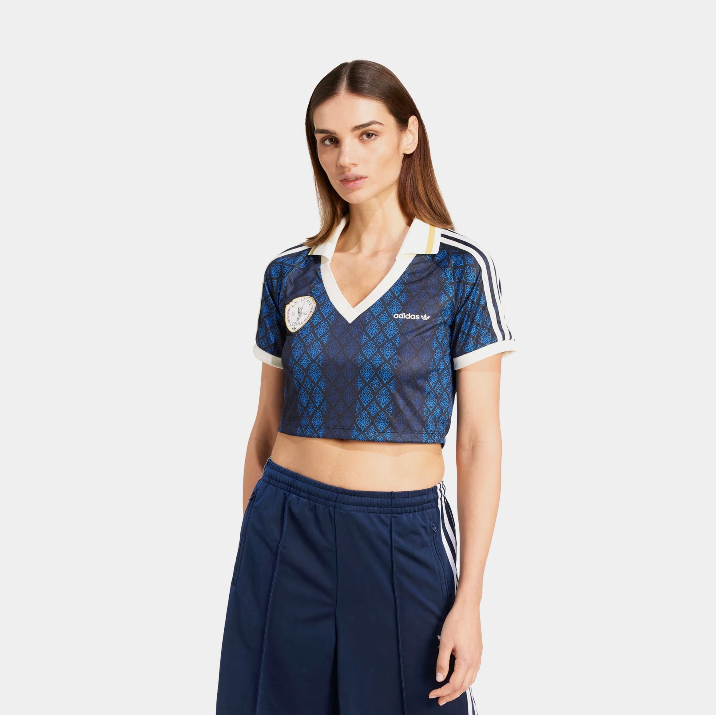adidas Originals Retro Crop Polo Womens Short Sleeve Shirt (Black/Night Indigo)