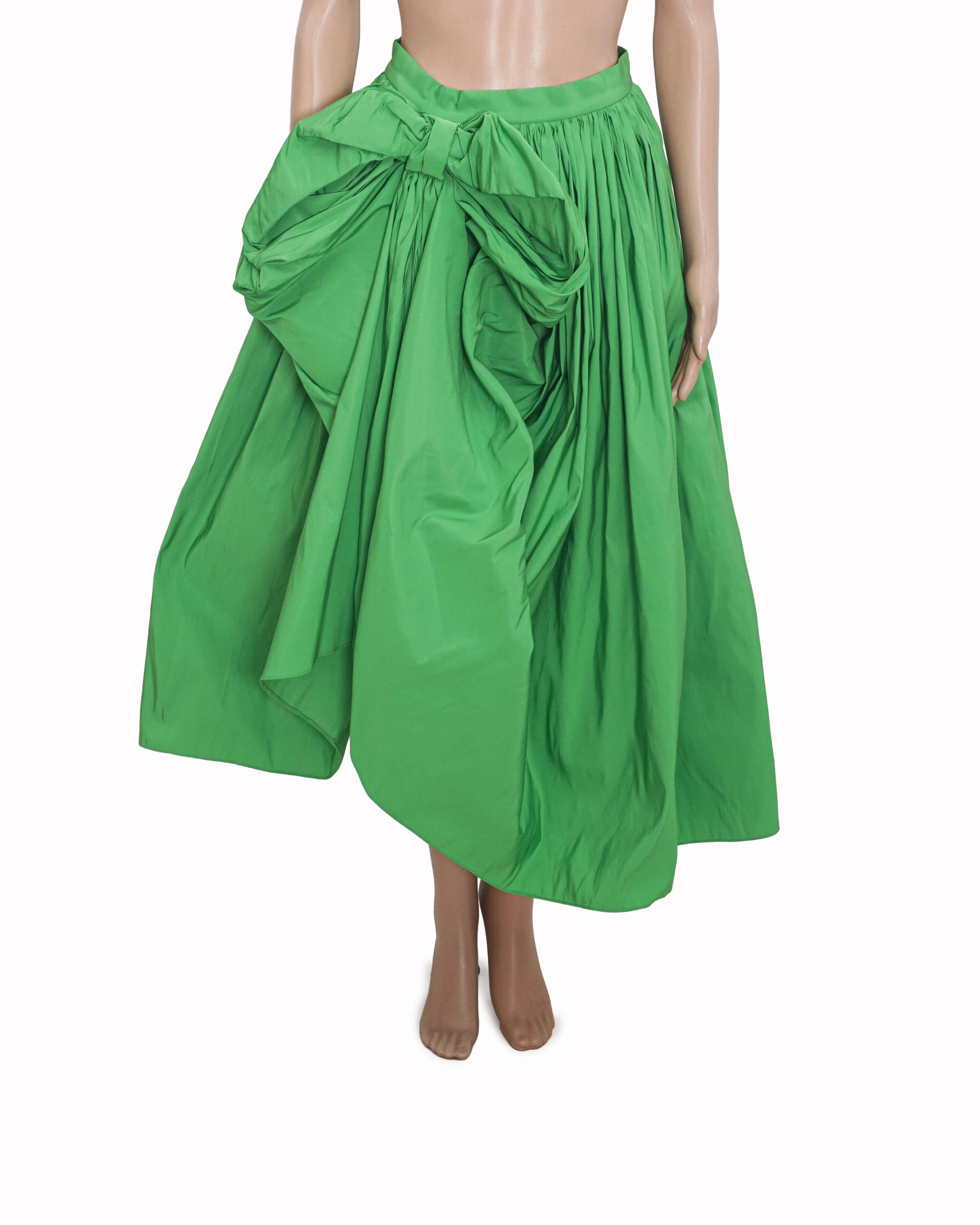 Alexander McQueen Kelly Green Taffeta Bow Detail High - Low Bubble Skirt