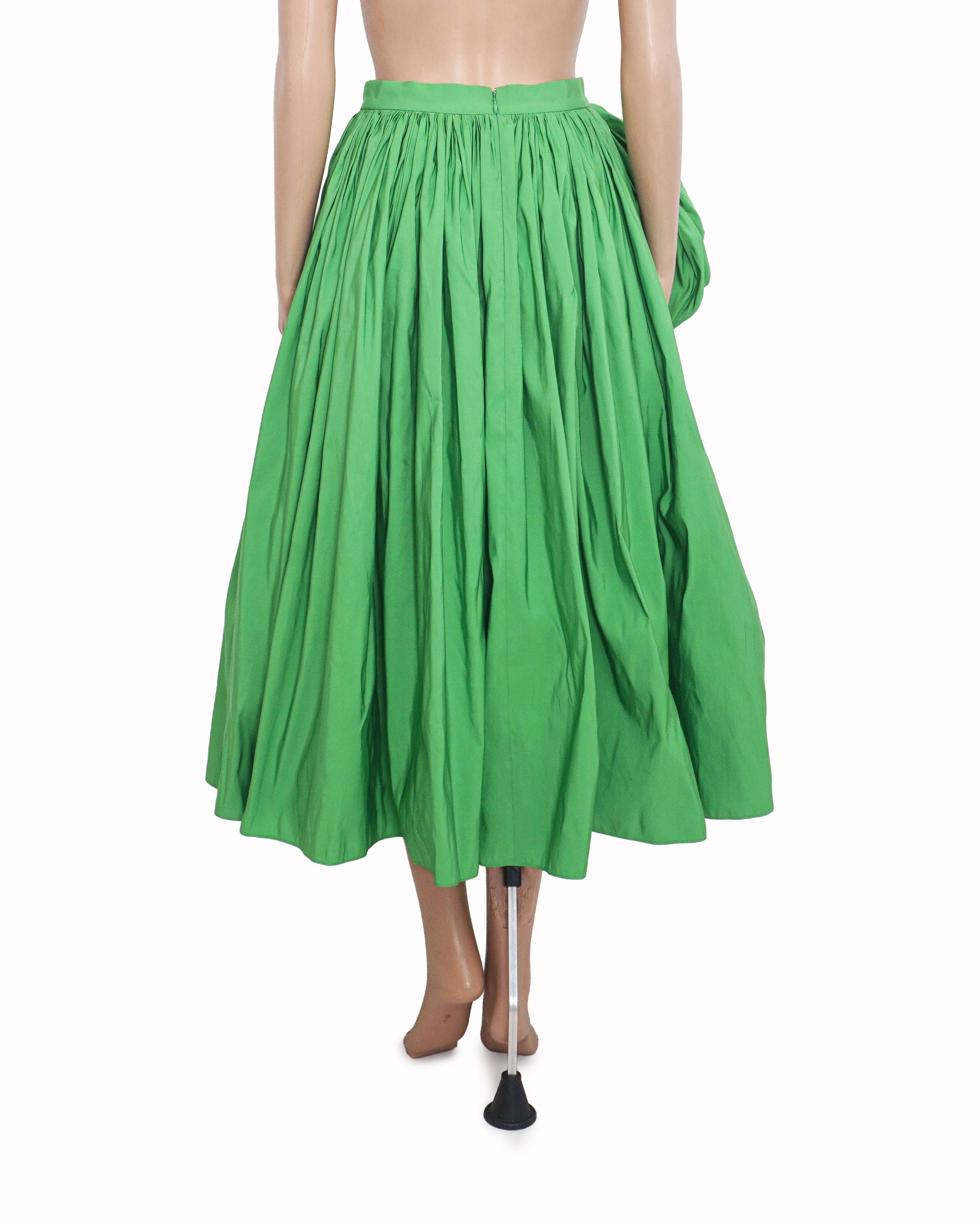 Alexander McQueen Kelly Green Taffeta Bow Detail High - Low Bubble Skirt