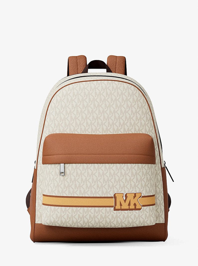 Michael Kors Pacey Embellished Striped Signature Logo Backpack Vanilla Combo
