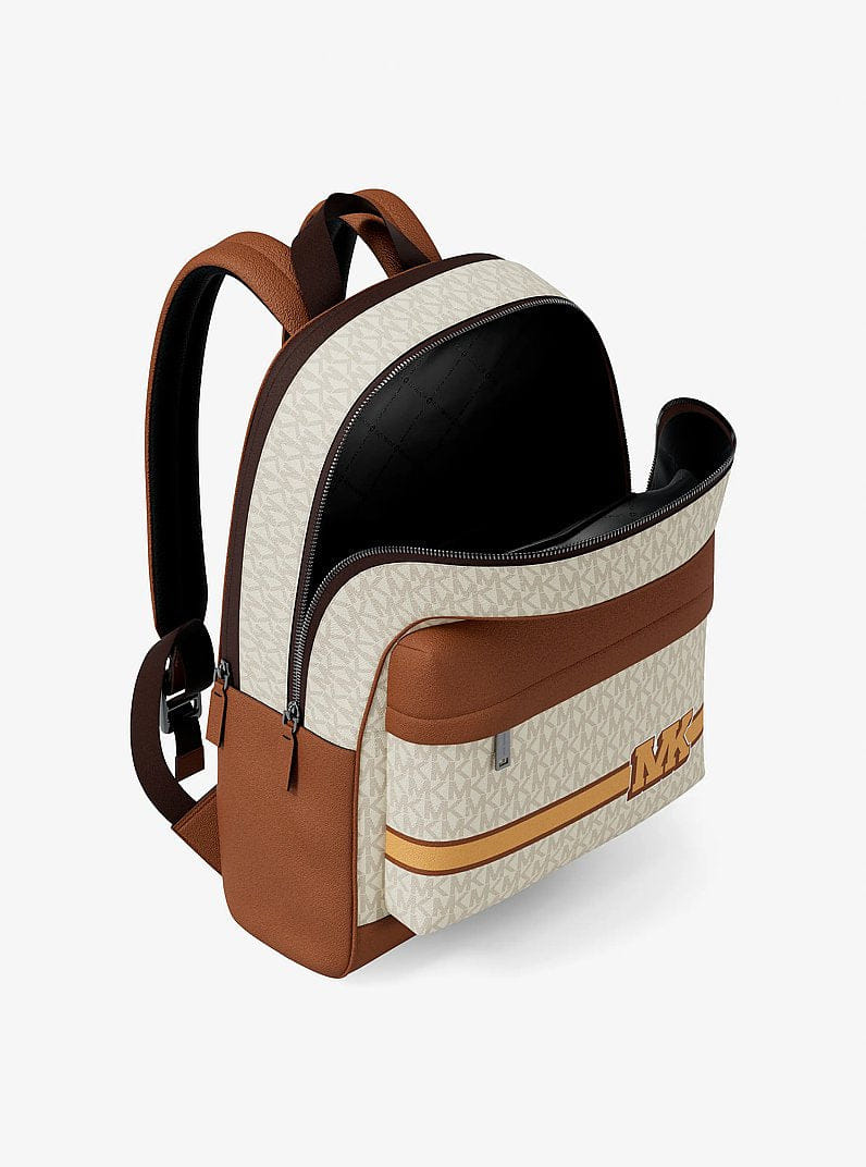 Michael Kors Pacey Embellished Striped Signature Logo Backpack Vanilla Combo