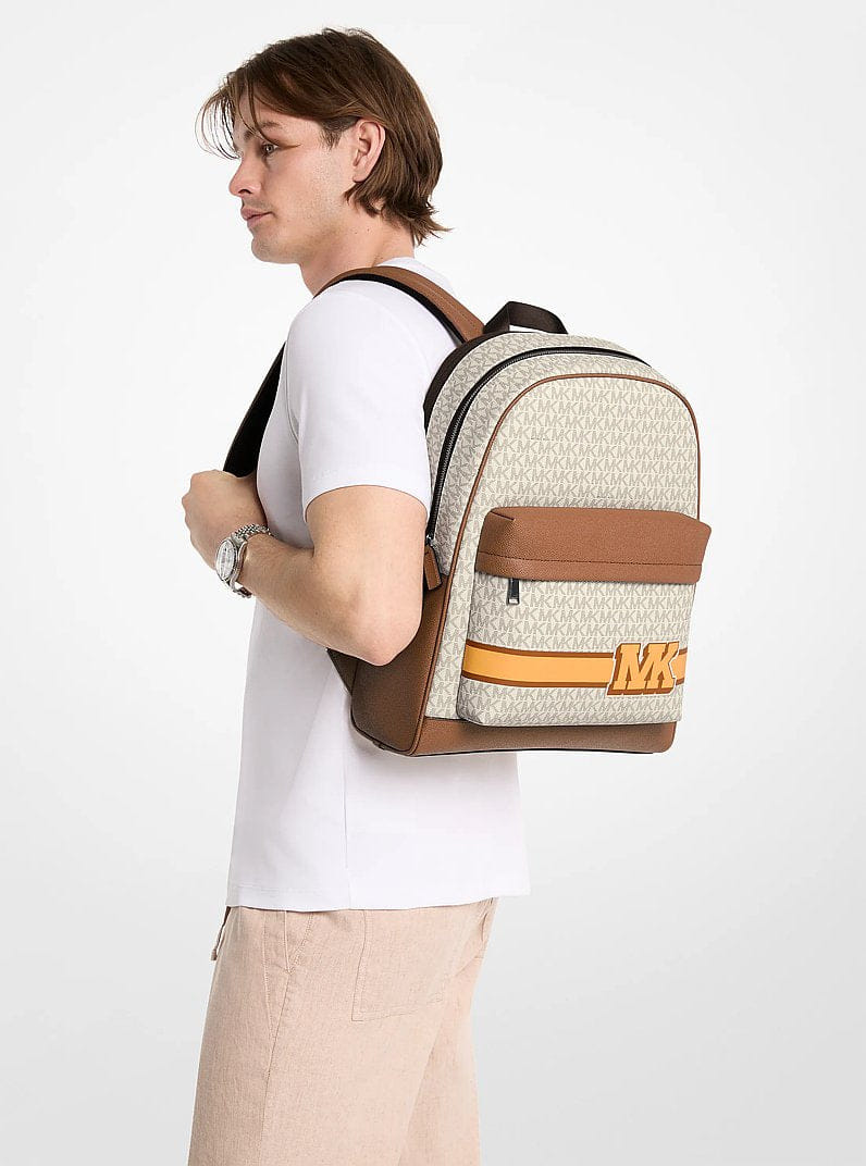 Michael Kors Pacey Embellished Striped Signature Logo Backpack Vanilla Combo
