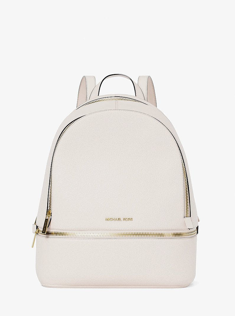 Michael Kors Rhea Medium Pebbled Leather Backpack Lt Cream