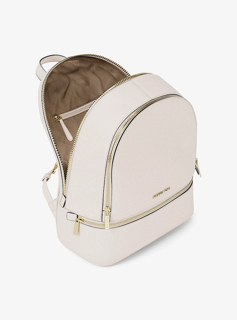 Michael Kors Rhea Medium Pebbled Leather Backpack Lt Cream