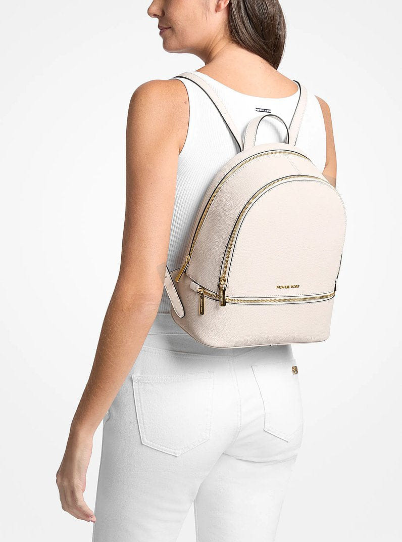 Michael Kors Rhea Medium Pebbled Leather Backpack Lt Cream