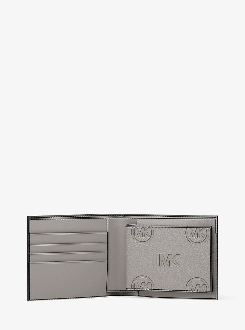 Michael Kors Cooper Logo Debossed Billfold Wallet With Passcase Pearl Grey