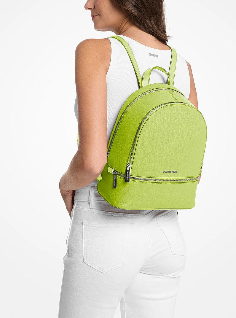 Michael Kors Rhea Medium Pebbled Leather Backpack Lime