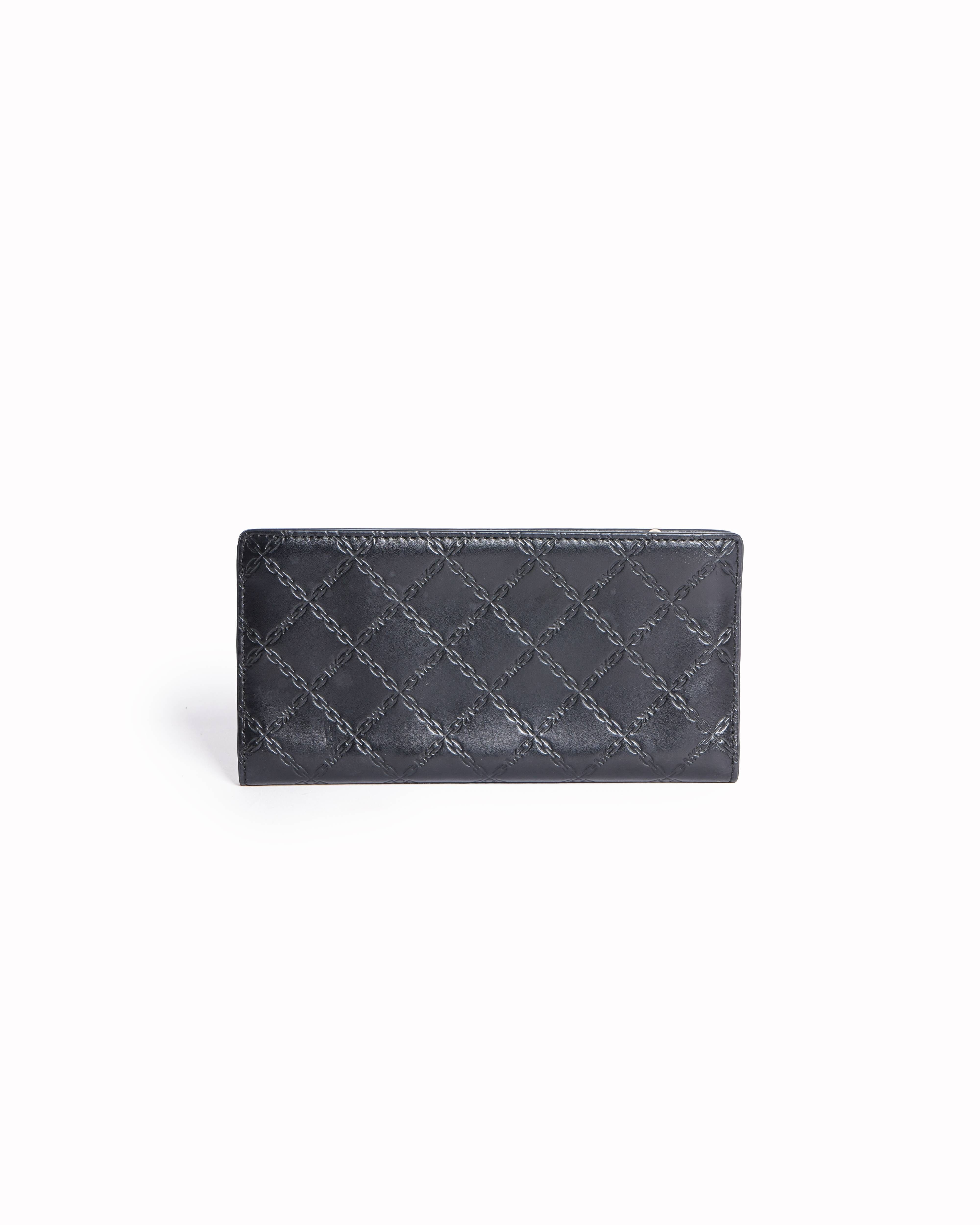 Michael Kors Embossed Monogram Zip Around Wallet In Black