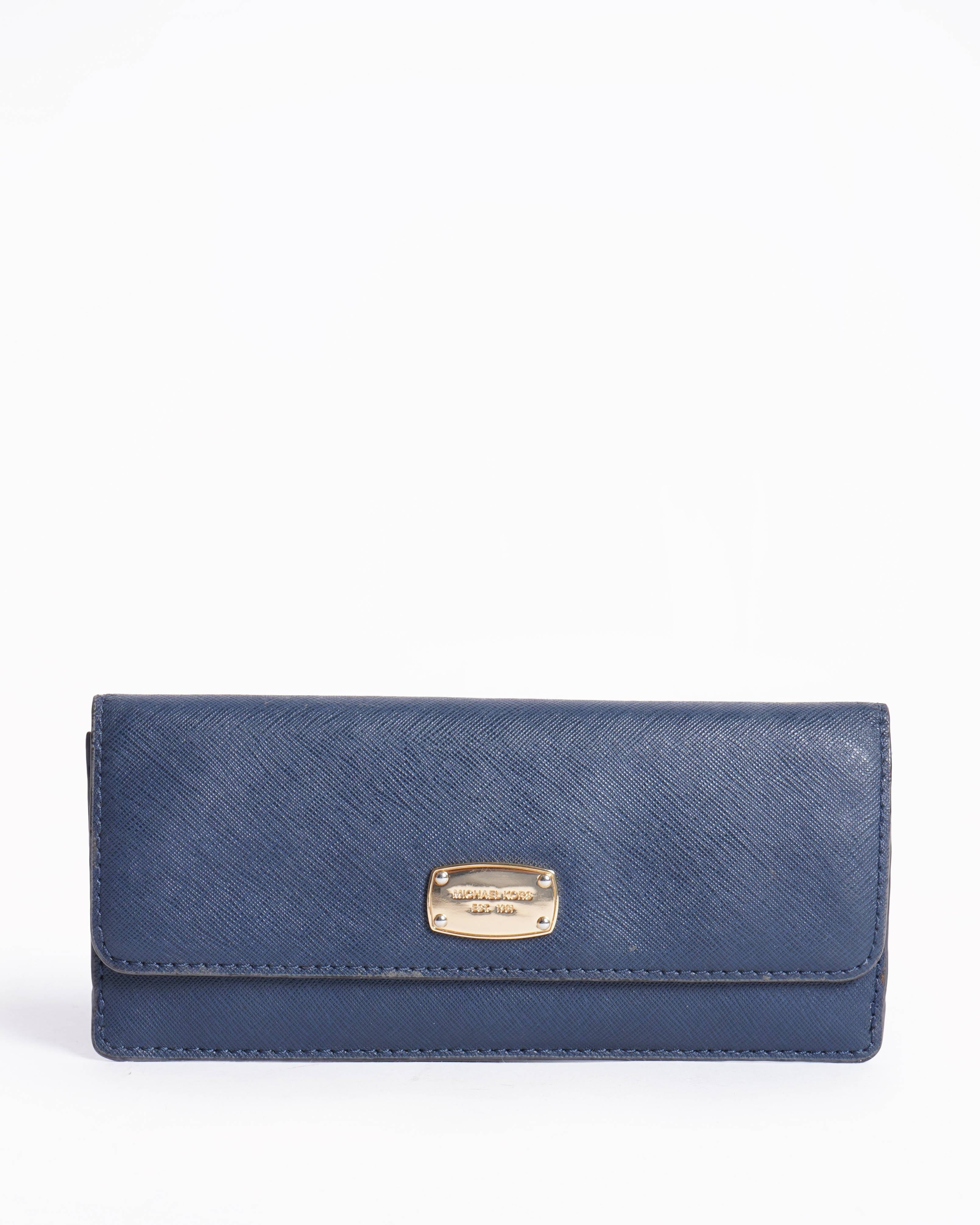 Michael Kors Deep Navy Blue Leather Flap Continental Wallet in Blue