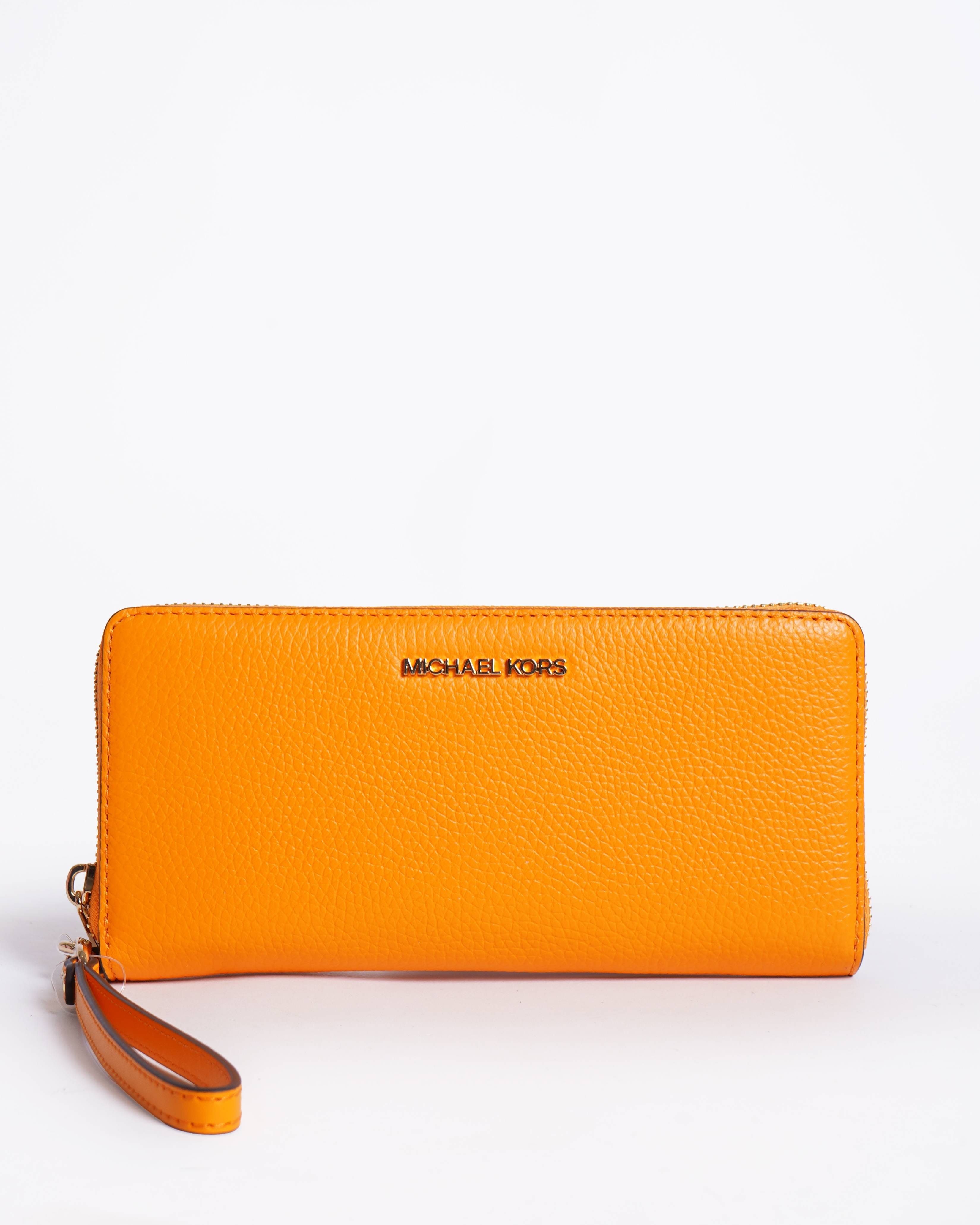 Michael Kors New Michael Kors Jet Set Travel Zip Around Wallet In Orange