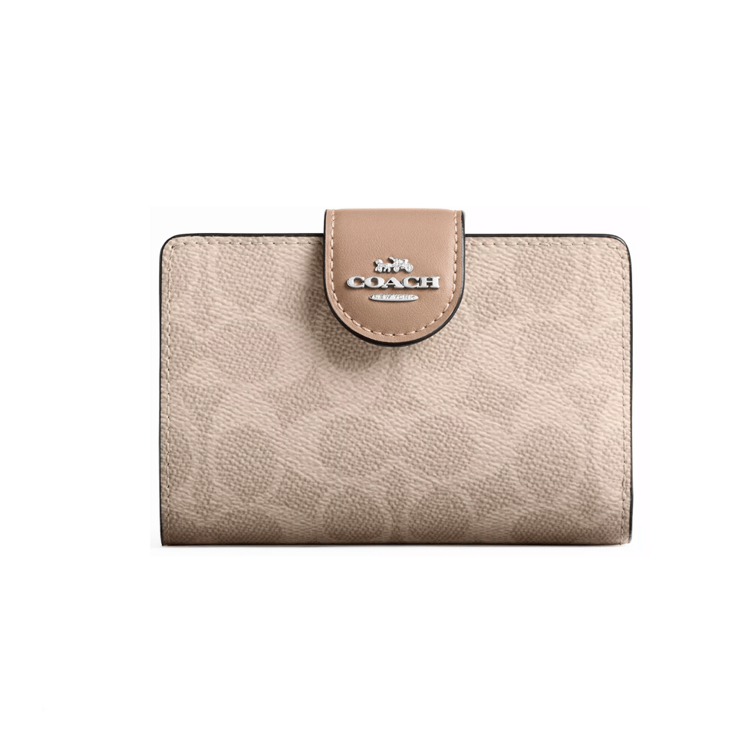 Coach Medium Corner Zip Wallet In Signature Canvas Silver