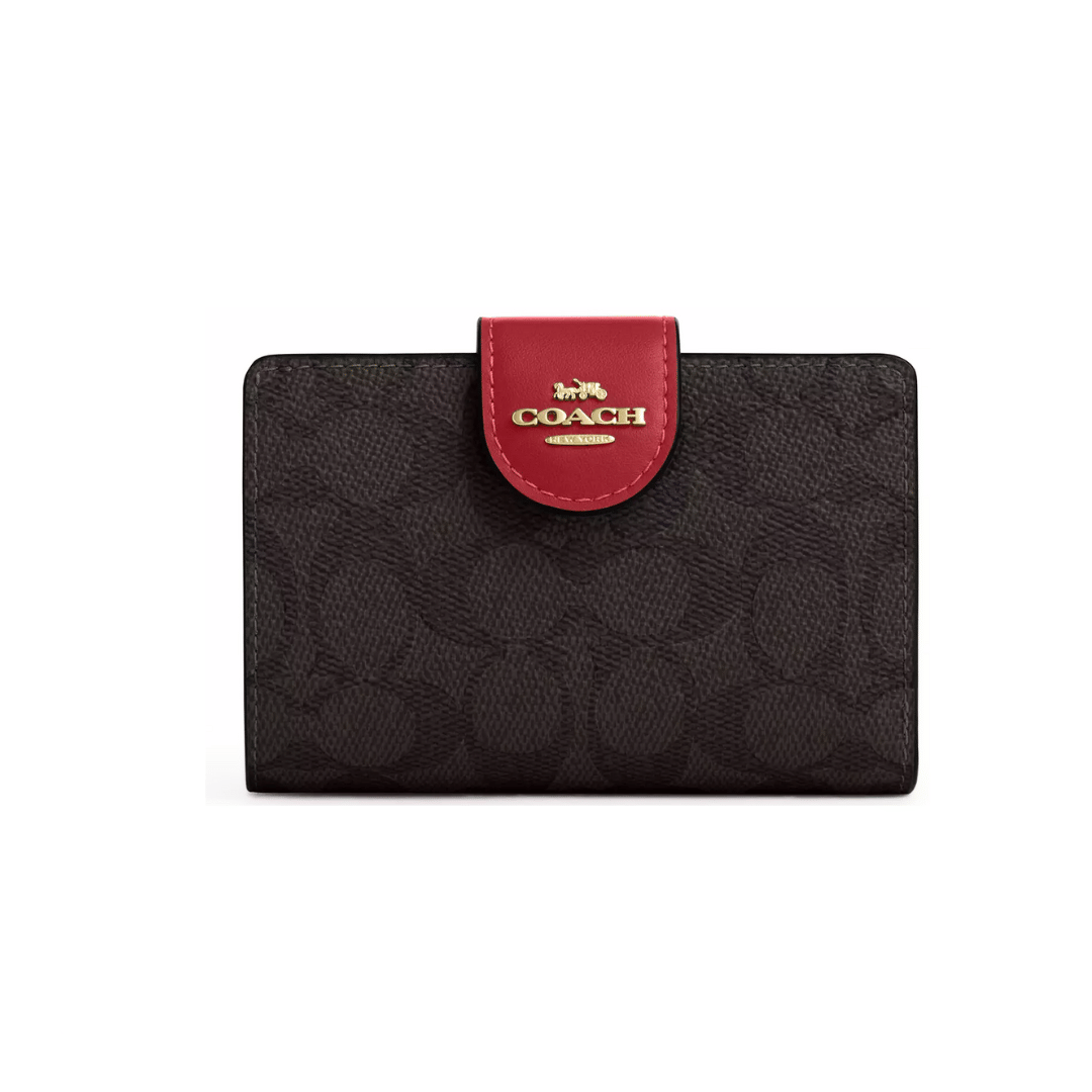 Coach Medium Corner Zip Wallet In Signature Canvas Gold