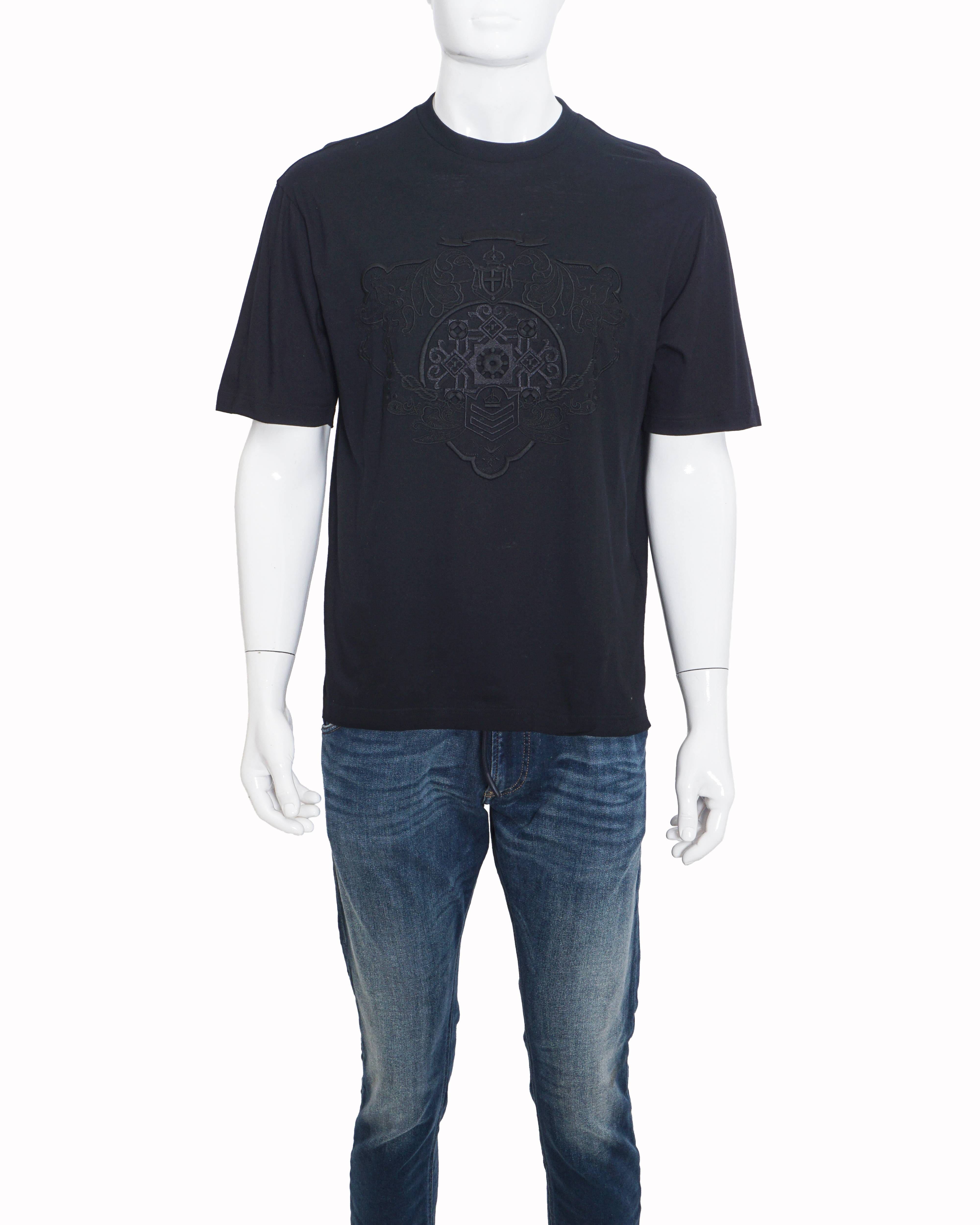 Prada Black Tonal Embroidered Imperial Crest Men's T - Shirt