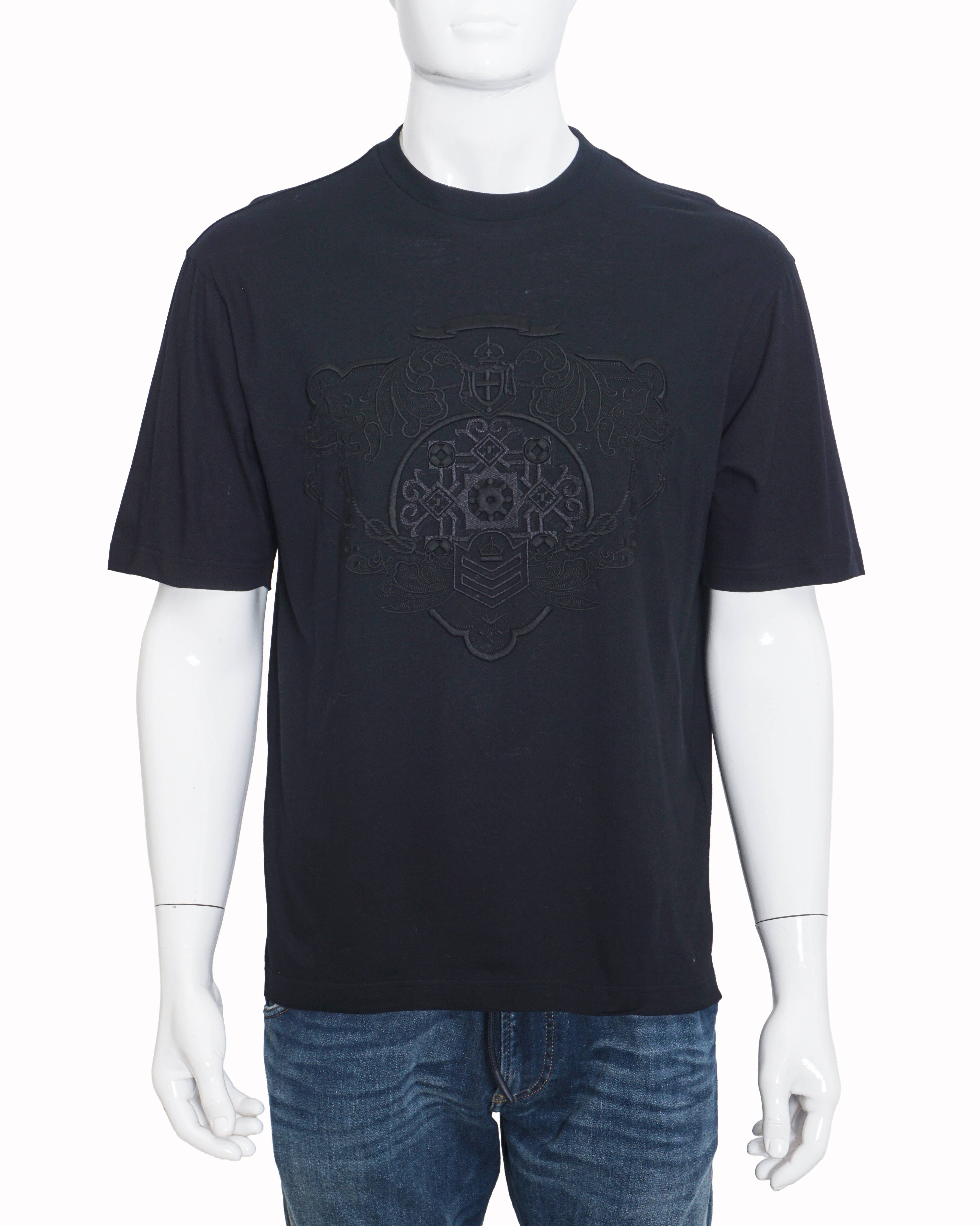 Prada Black Tonal Embroidered Imperial Crest Men's T - Shirt