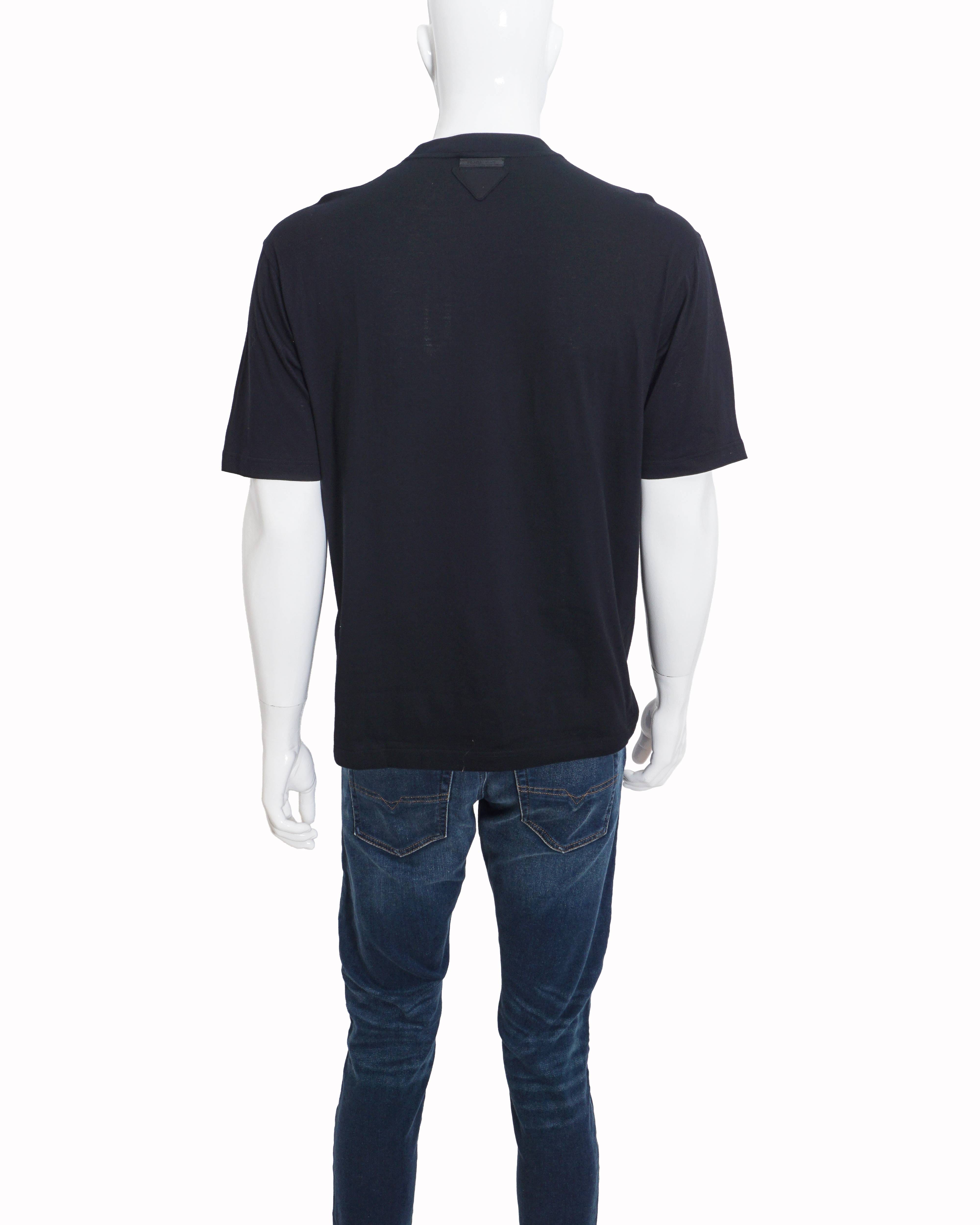 Prada Black Tonal Embroidered Imperial Crest Men's T - Shirt