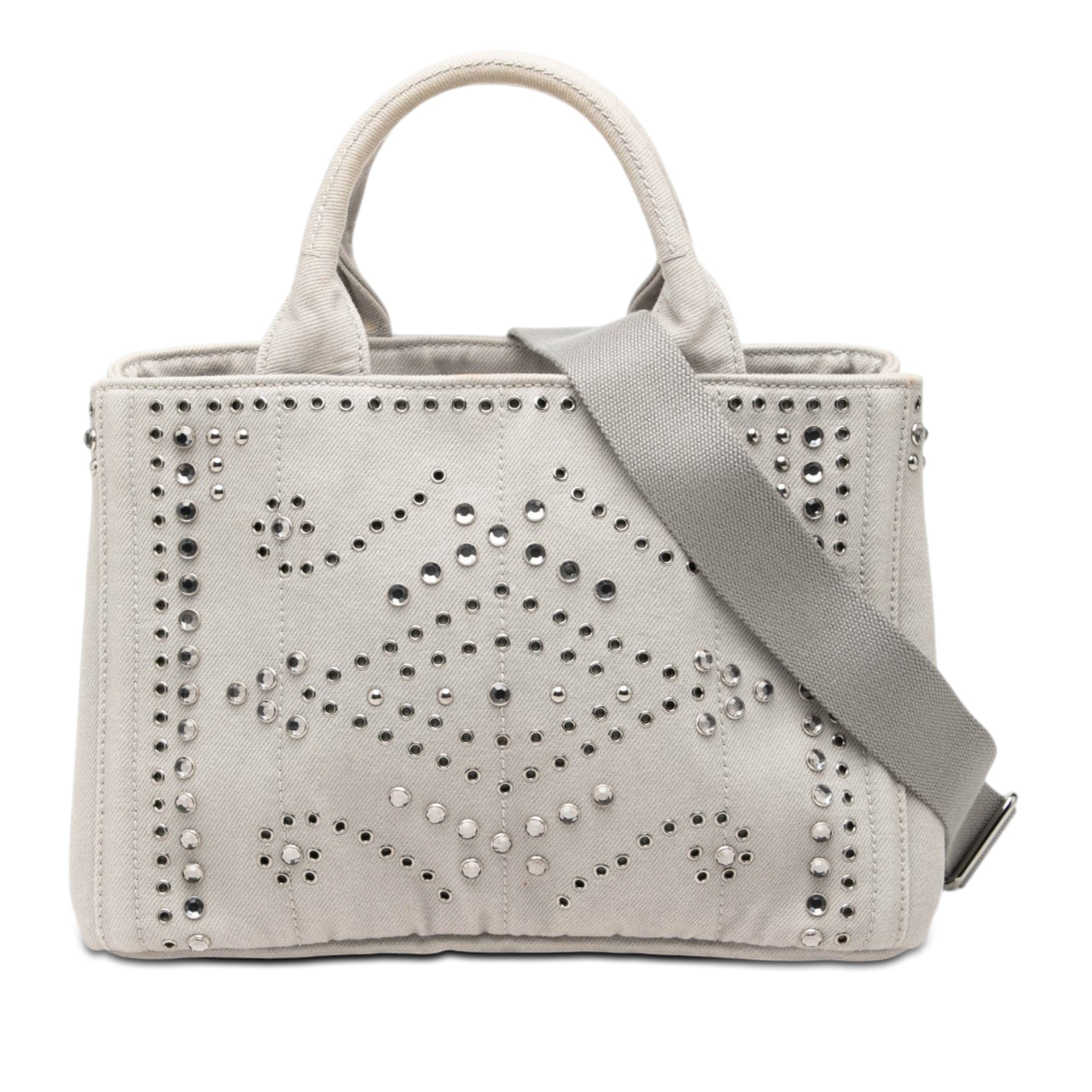 Prada Small Denim Canapa Bijoux and Grommet Satchel