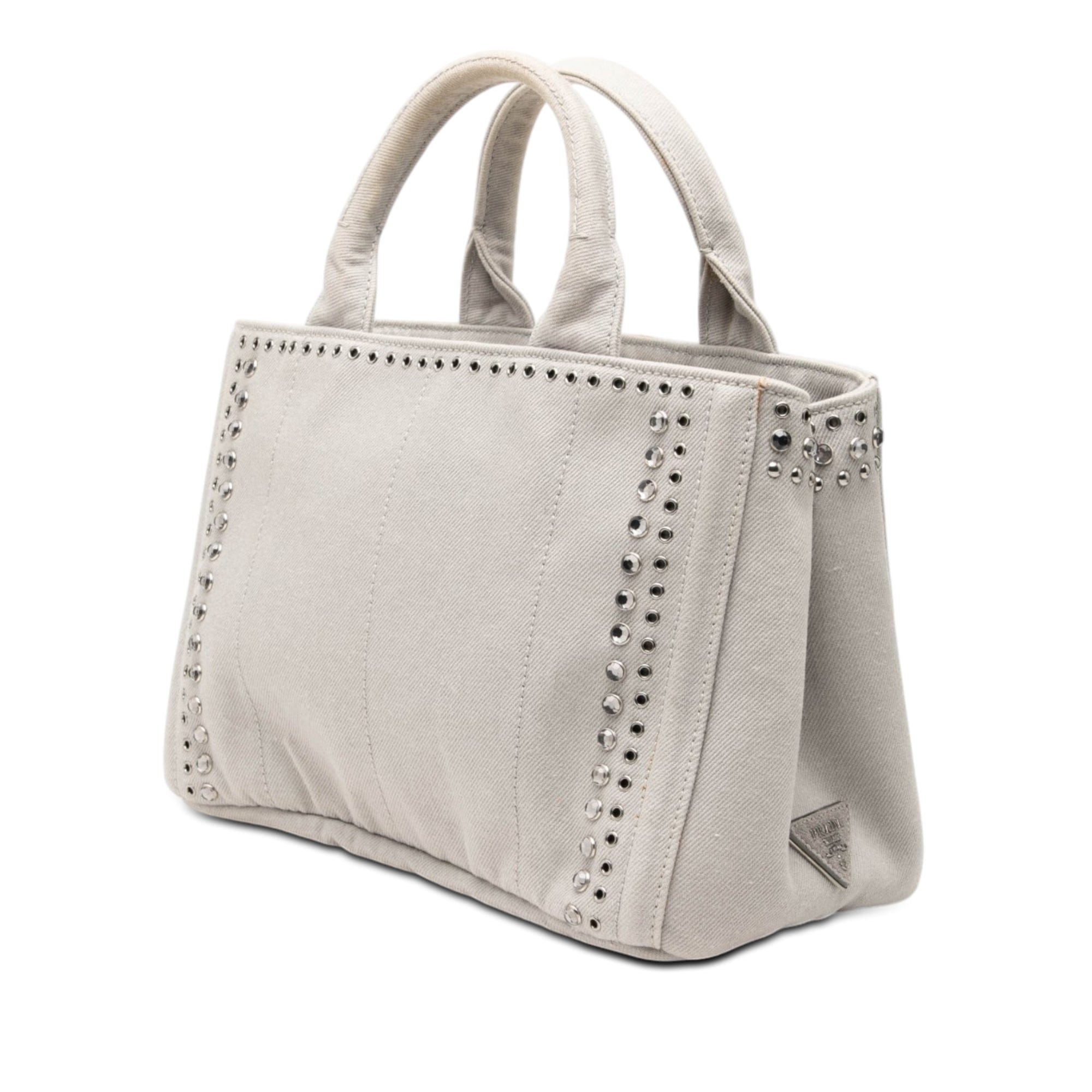 Prada Small Denim Canapa Bijoux and Grommet Satchel