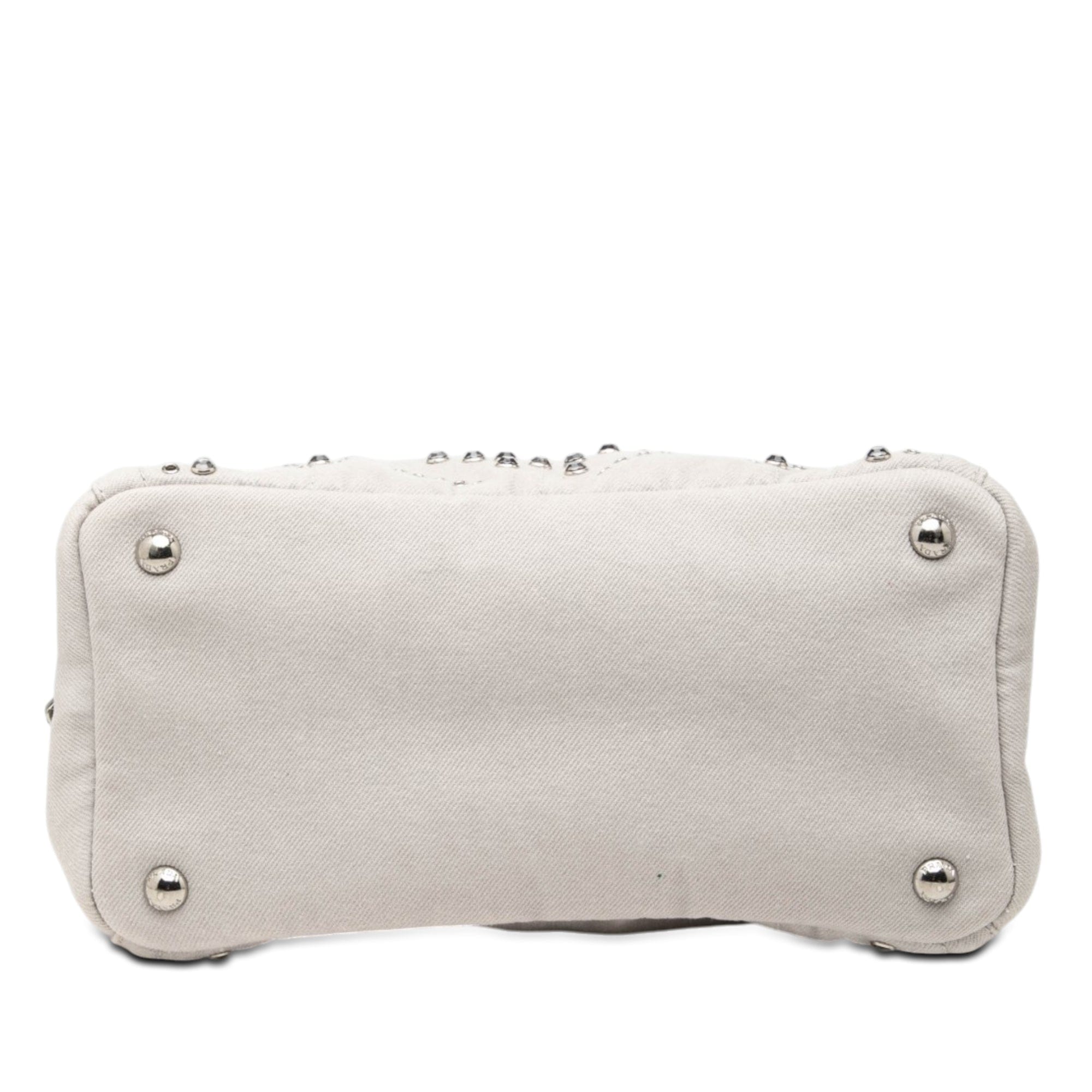 Prada Small Denim Canapa Bijoux and Grommet Satchel
