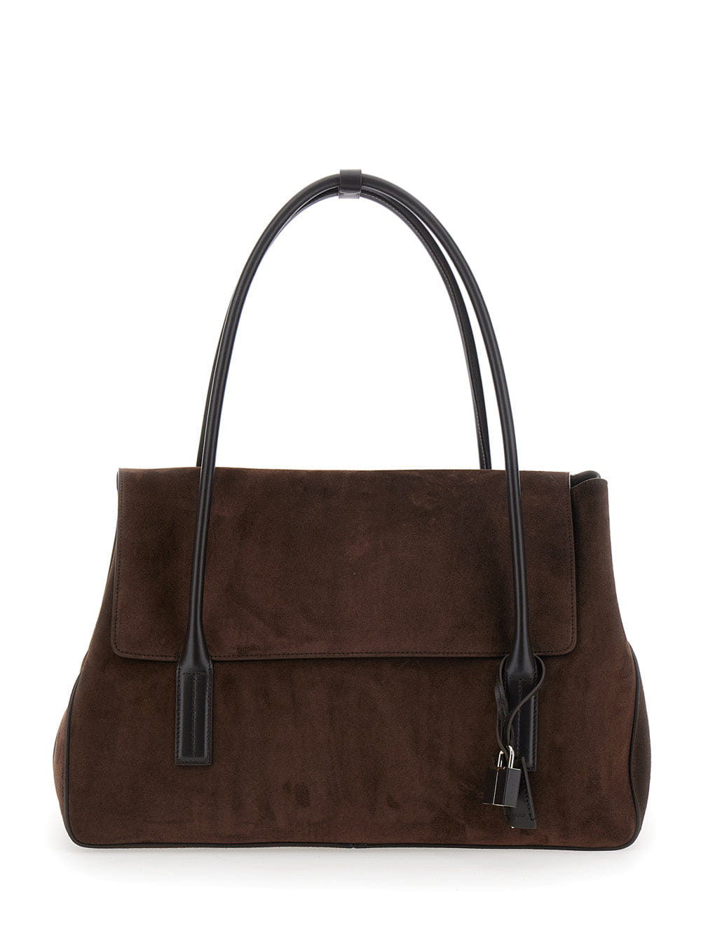 Tom Ford Women Brown Large Shoulder Bag With Padlock Details On The Front In Suede Woman