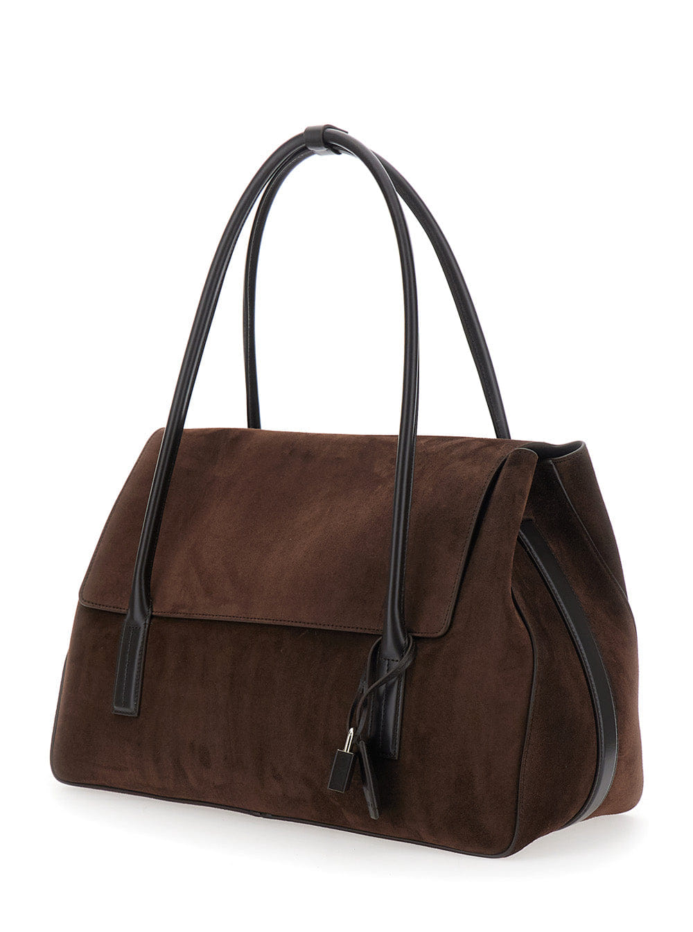 Tom Ford Women Brown Large Shoulder Bag With Padlock Details On The Front In Suede Woman