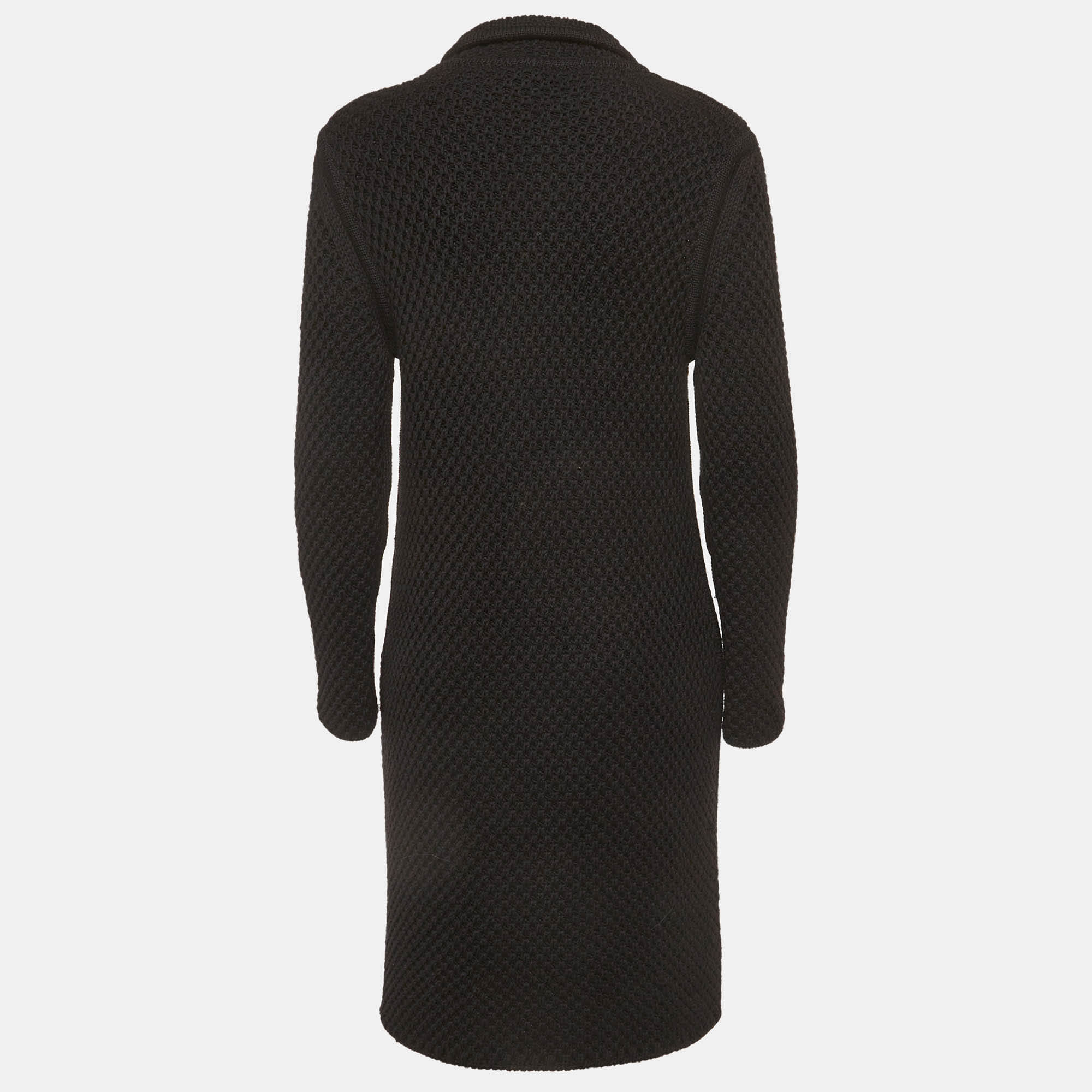 Versace Black Knit Double Breasted Coat