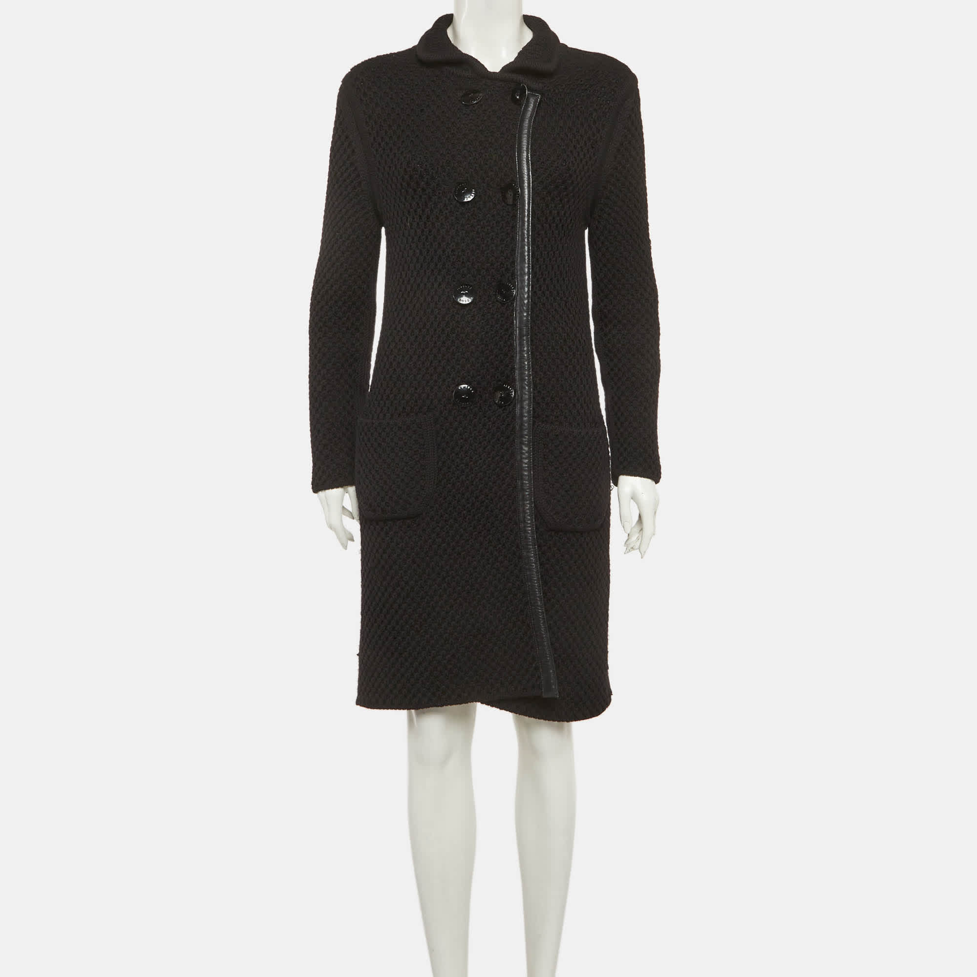 Versace Black Knit Double Breasted Coat