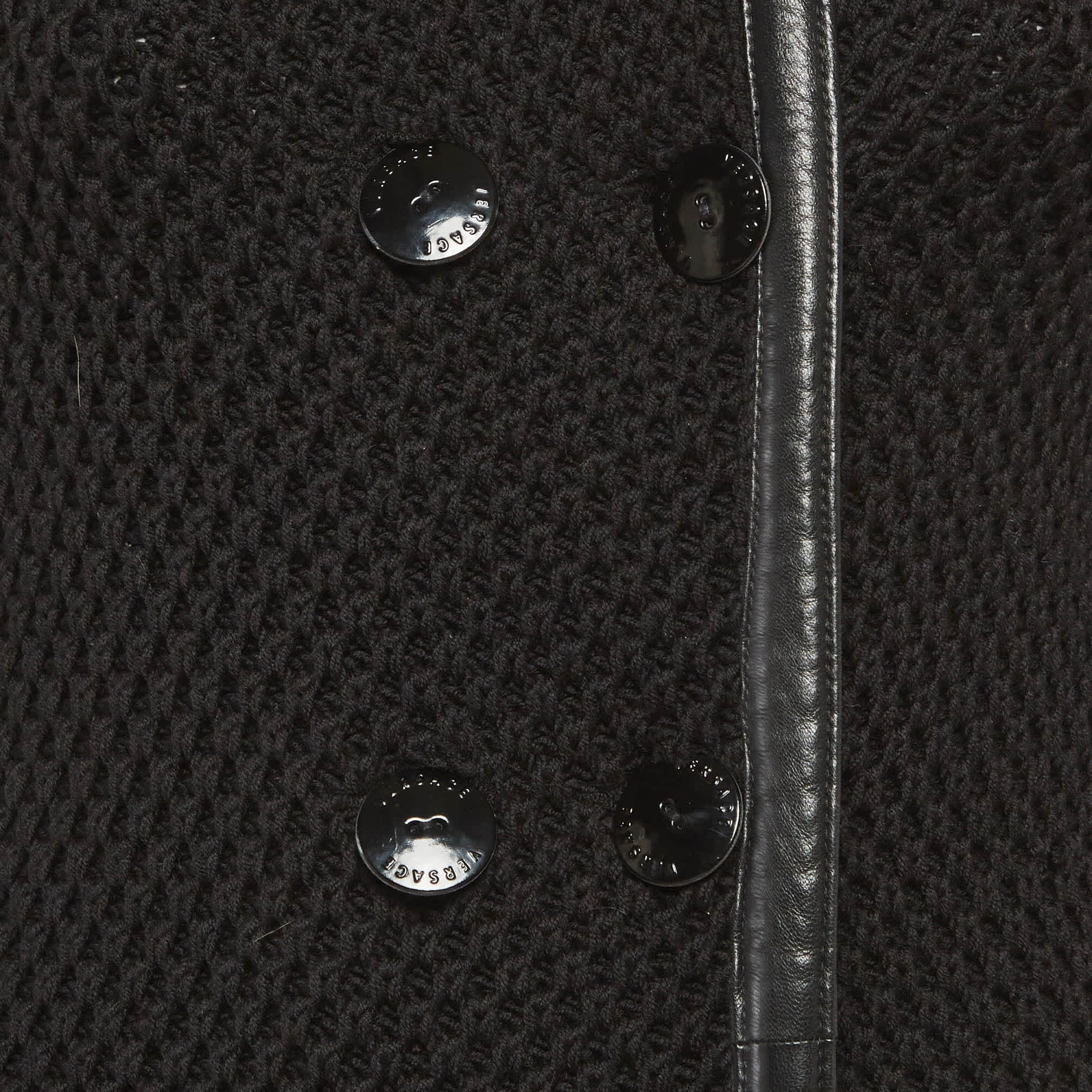 Versace Black Knit Double Breasted Coat