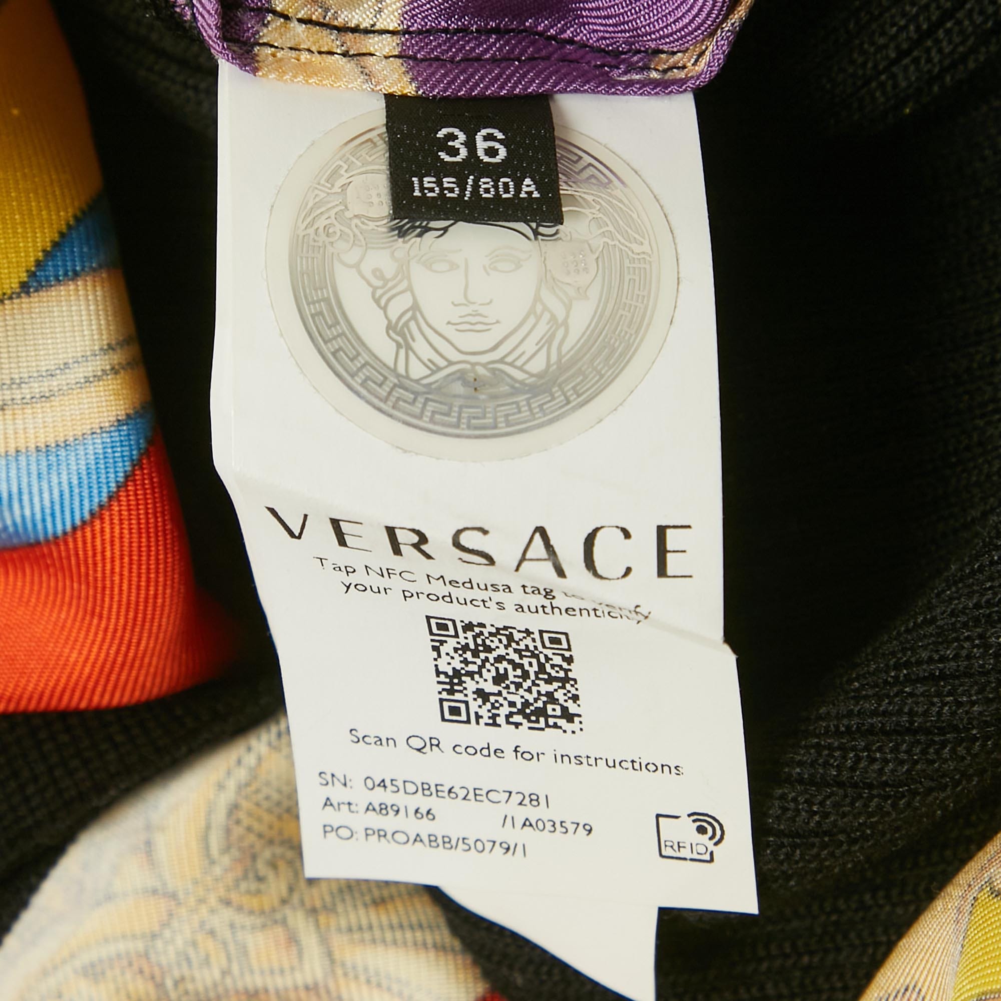 Versace Black/yellow Barocco Print Silk And Rib Knit Cardigan