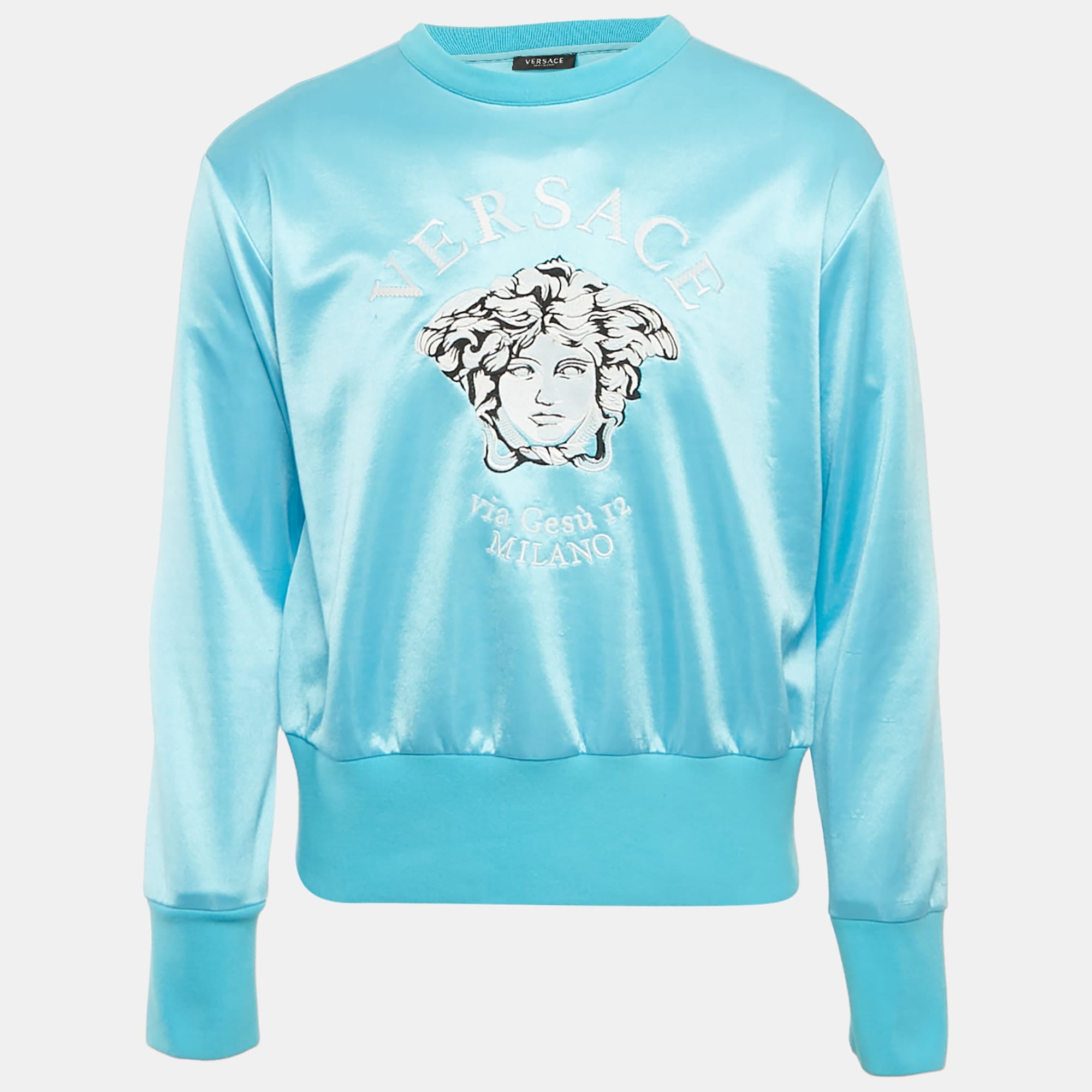 Versace Blue Logo Embroidered Jersey Sweatshirt