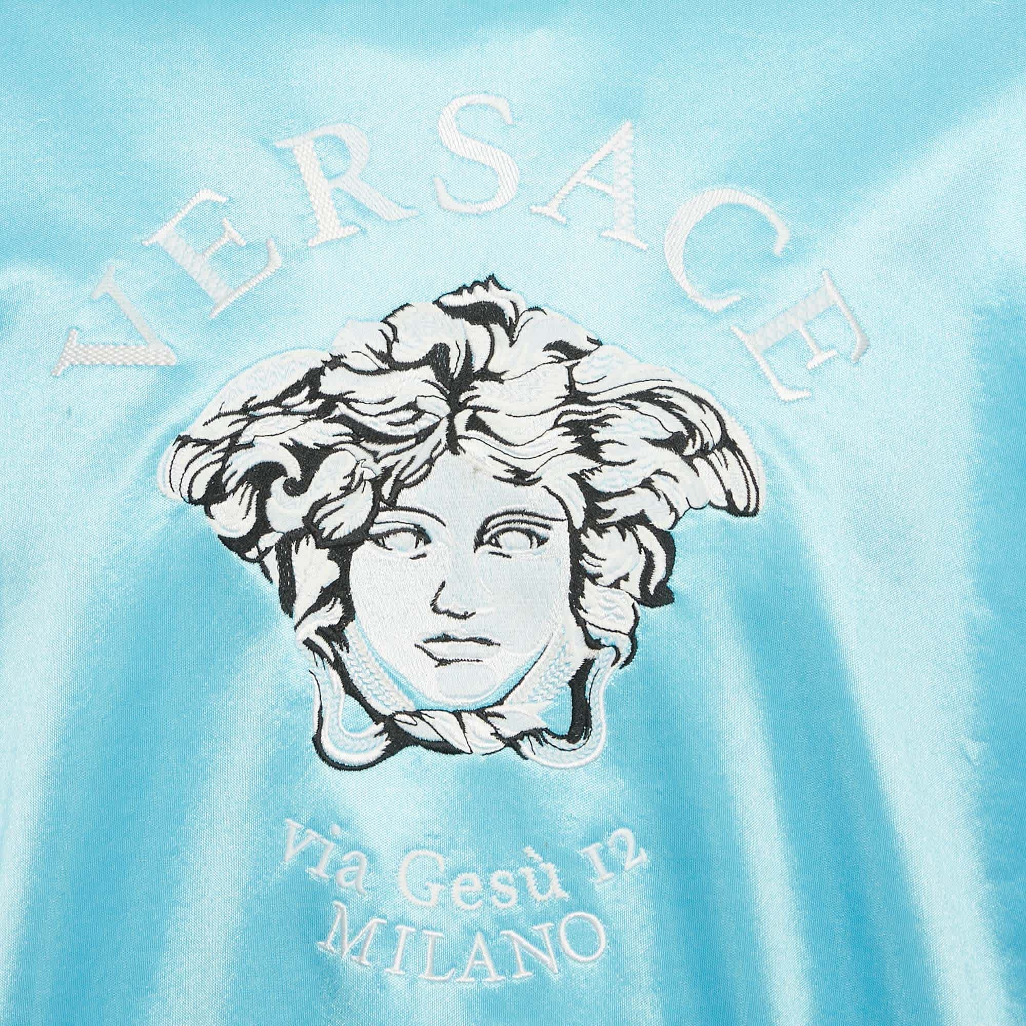Versace Blue Logo Embroidered Jersey Sweatshirt
