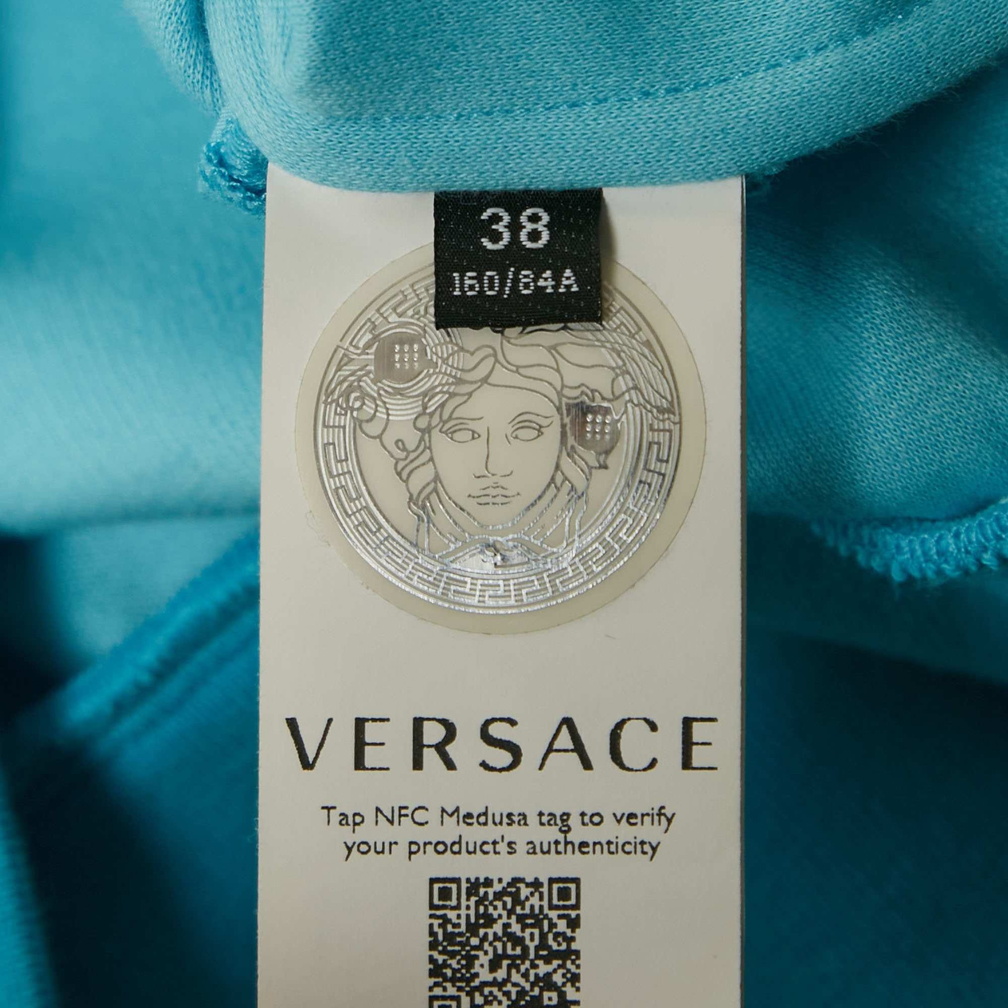 Versace Blue Logo Embroidered Jersey Sweatshirt