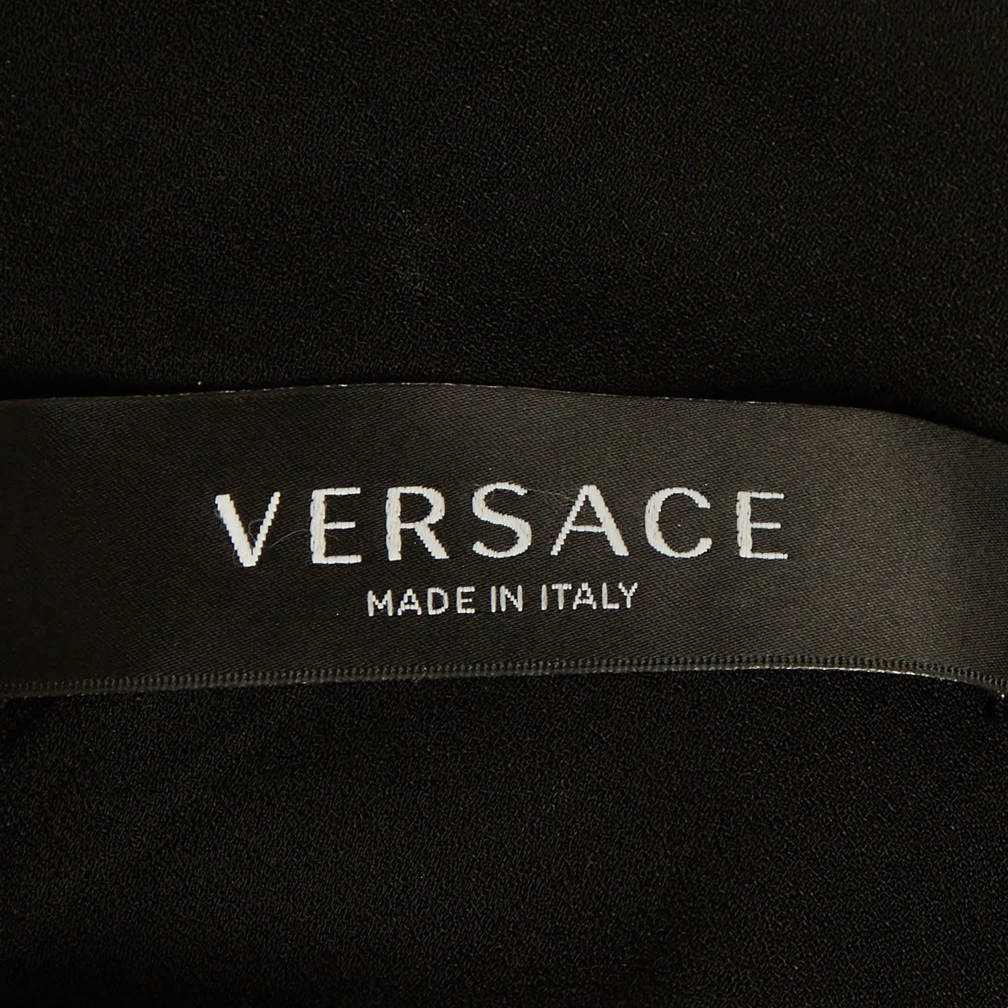 Versace Black Crepe Medusa Detail Ruche Midi Dress