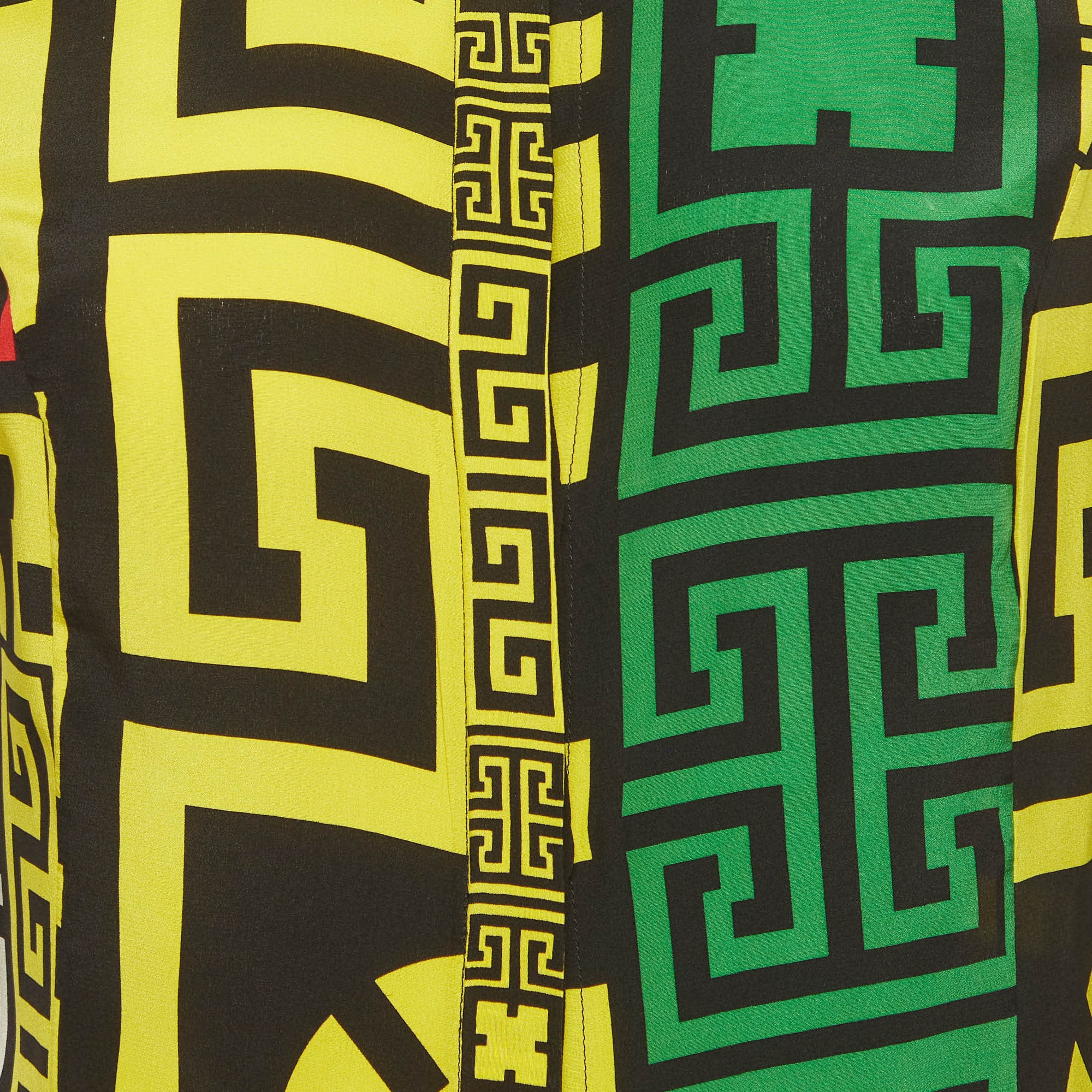 Versace Multicolour Geometric Greek Print Silk Long Sleeve Shirt