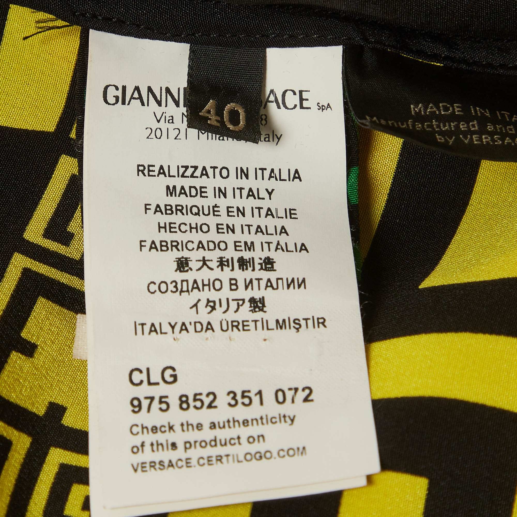 Versace Multicolour Geometric Greek Print Silk Long Sleeve Shirt