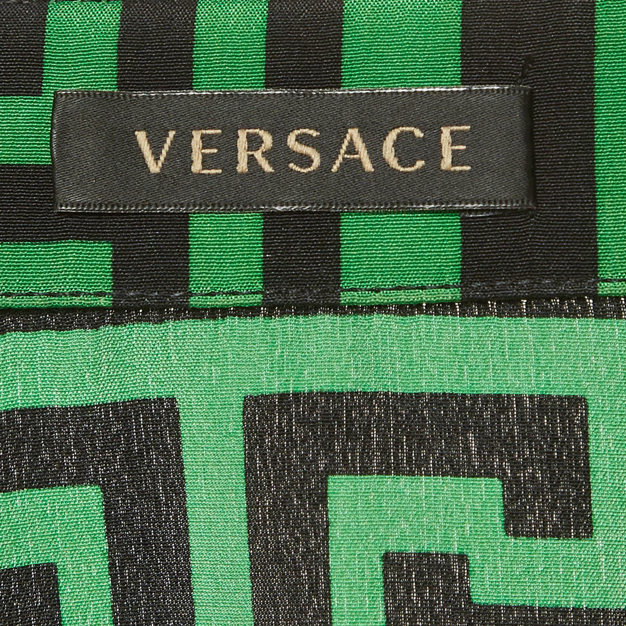 Versace Multicolour Geometric Greek Print Silk Long Sleeve Shirt