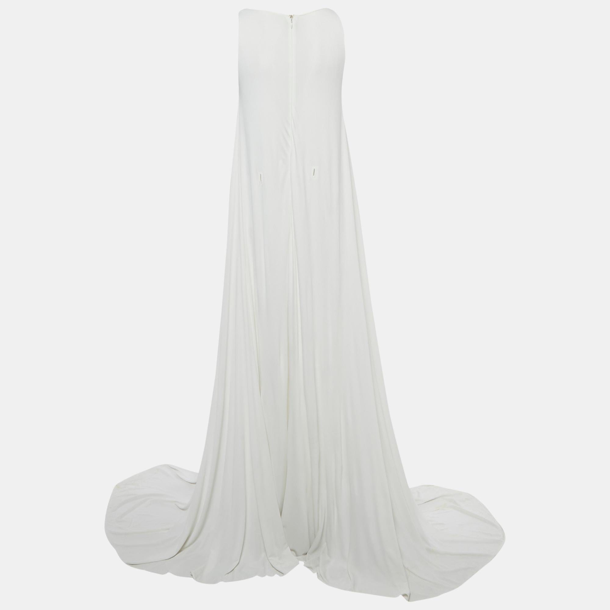 Versace Collection White Jersey Cape Detail Maxi Dress