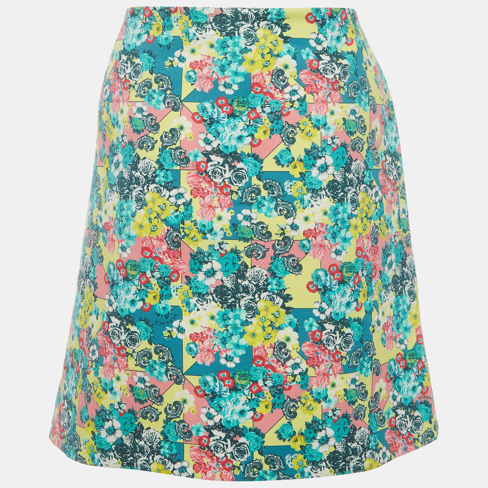 Versace Blue/yellow Printed Cotton Mini Skirt