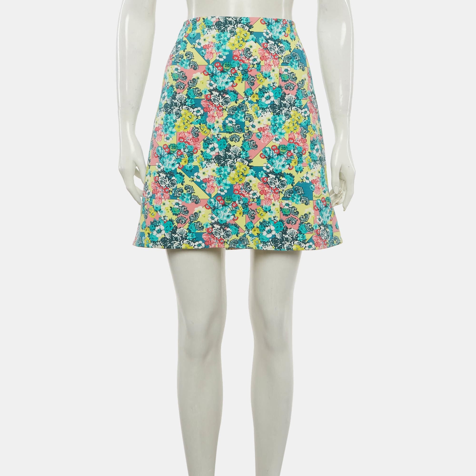 Versace Blue/yellow Printed Cotton Mini Skirt