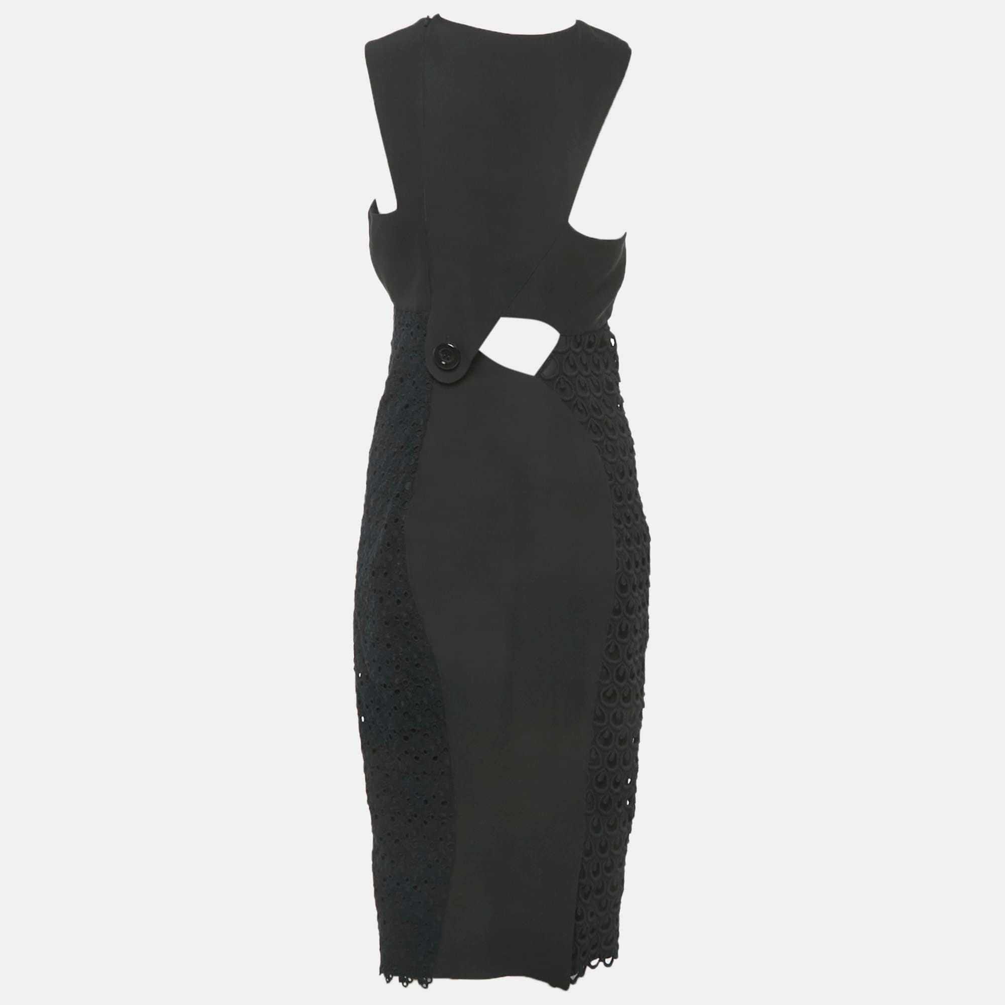 Versace Black Crepe Lace Detail Maxi Dress