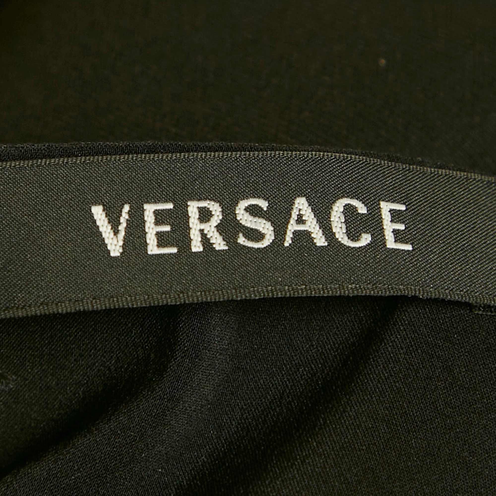 Versace Black Crepe Lace Detail Maxi Dress