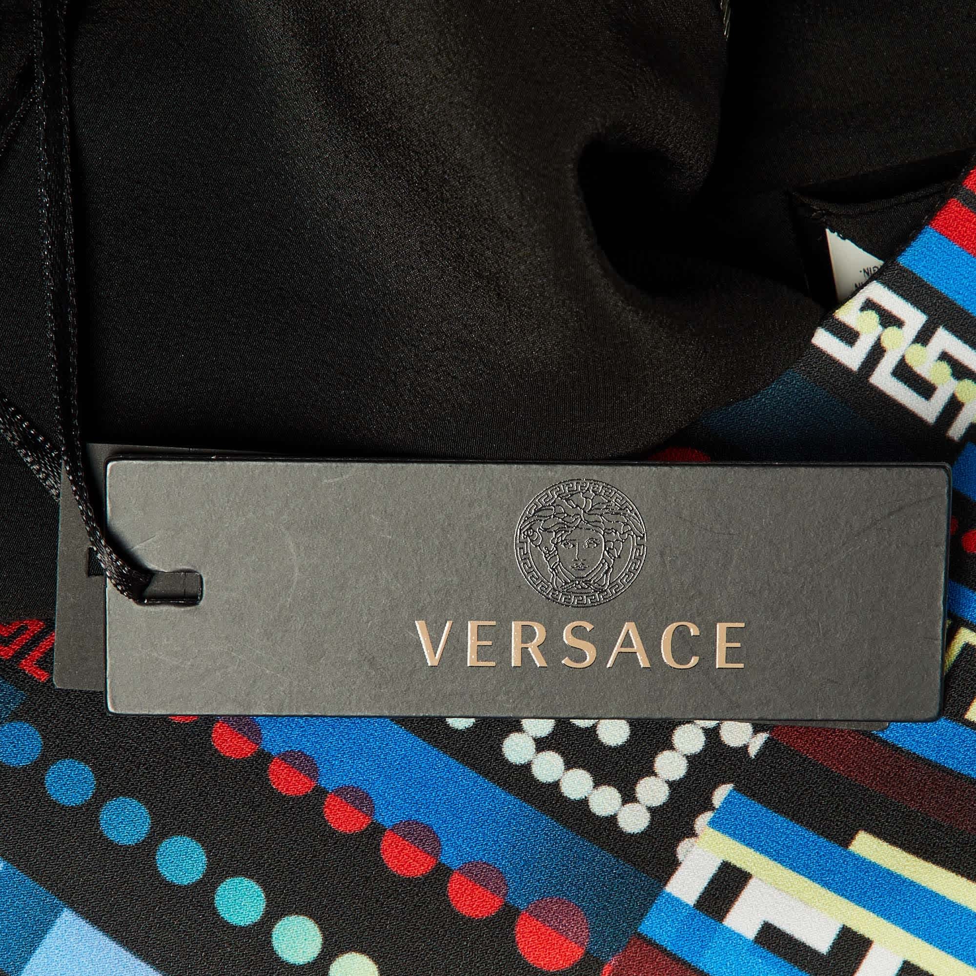 Versace Black & Printed Crepe Sleeveless Sheath Dress