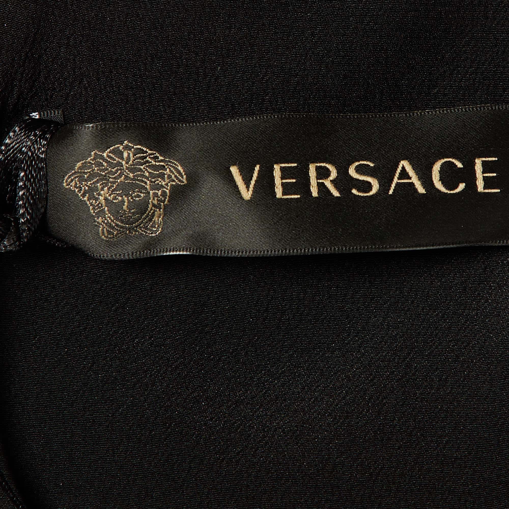 Versace Black & Printed Crepe Sleeveless Sheath Dress