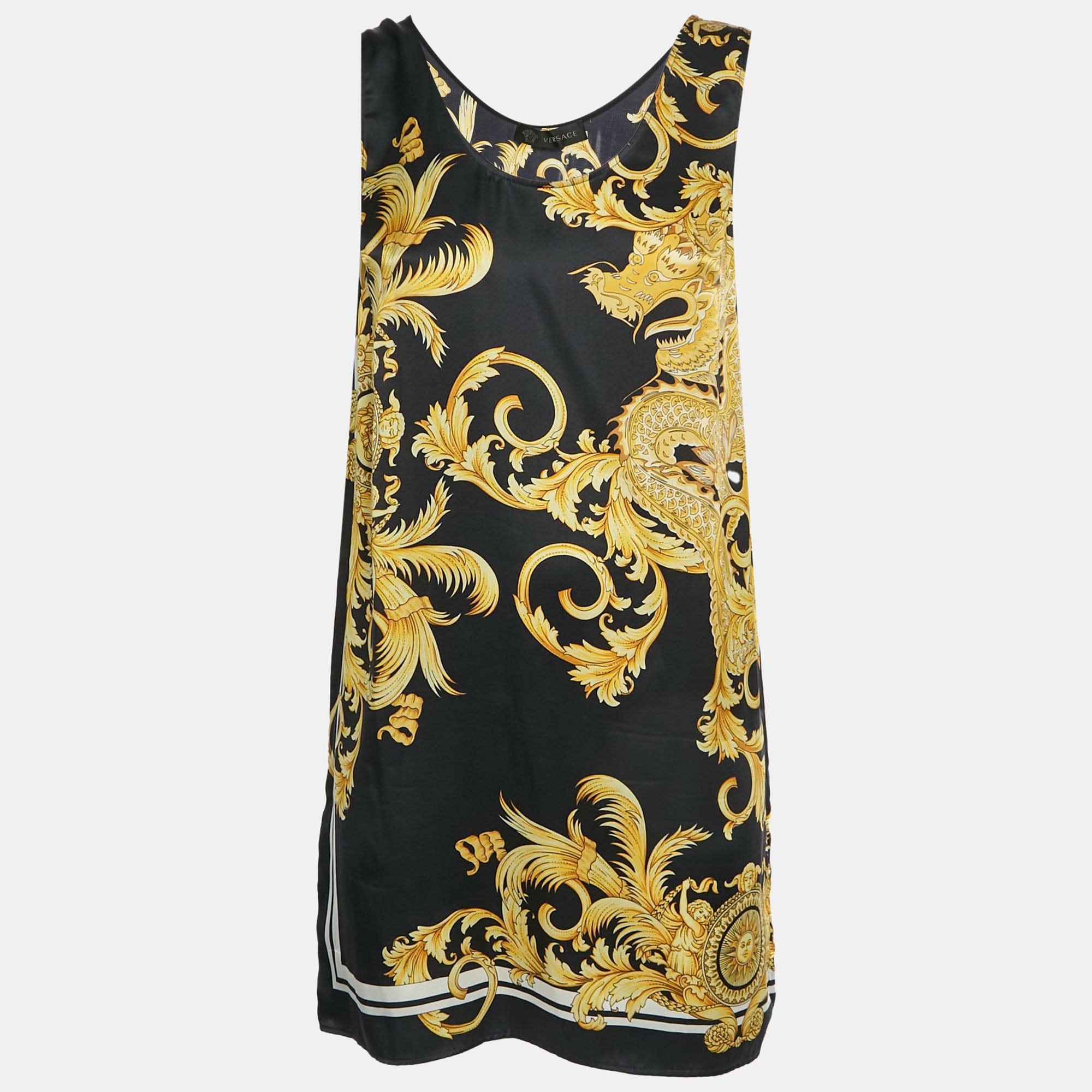 Versace Black Medusa Print Silk Sleeveless Mini Dress