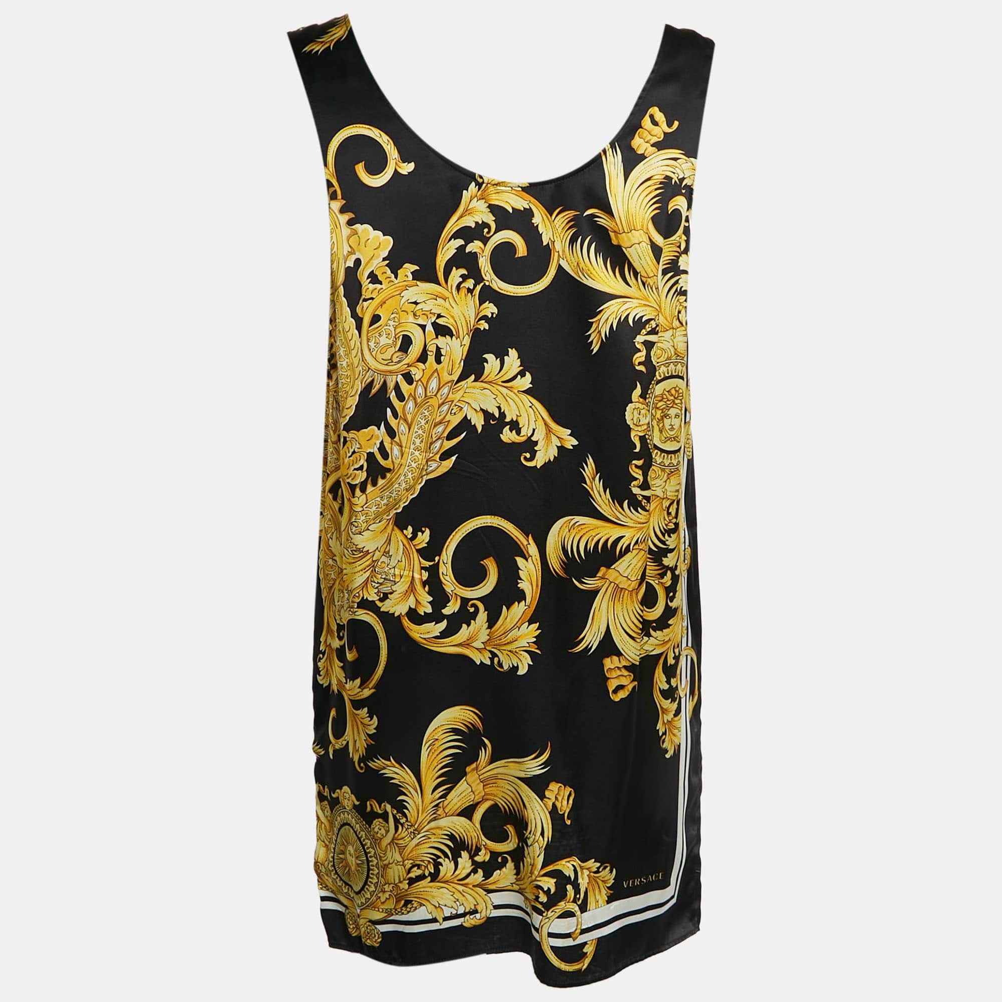 Versace Black Medusa Print Silk Sleeveless Mini Dress